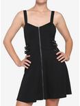 Black Zip Front Strap Dress, BLACK, hi-res