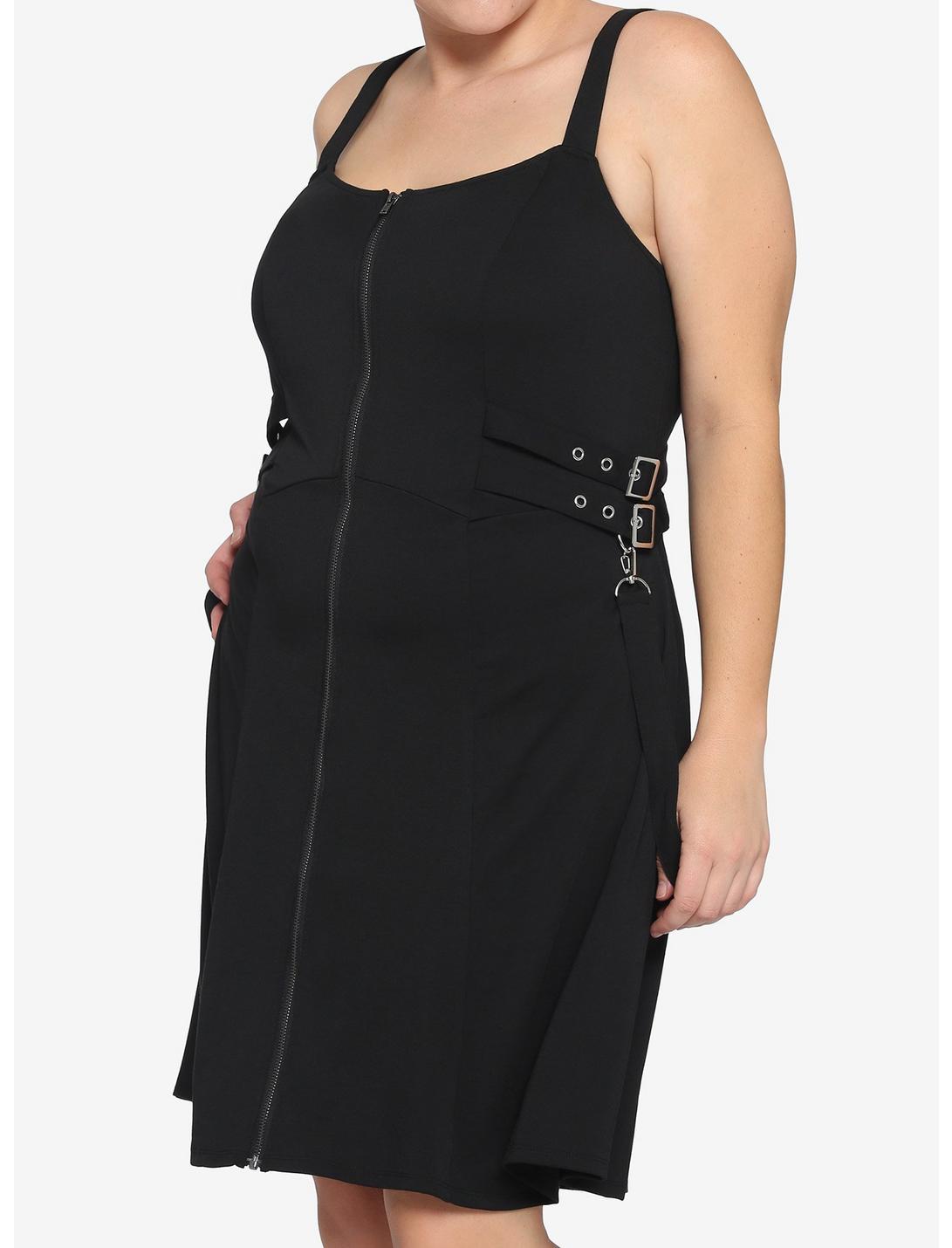 Black Zip Front Strap Dress Plus Size, BLACK, hi-res