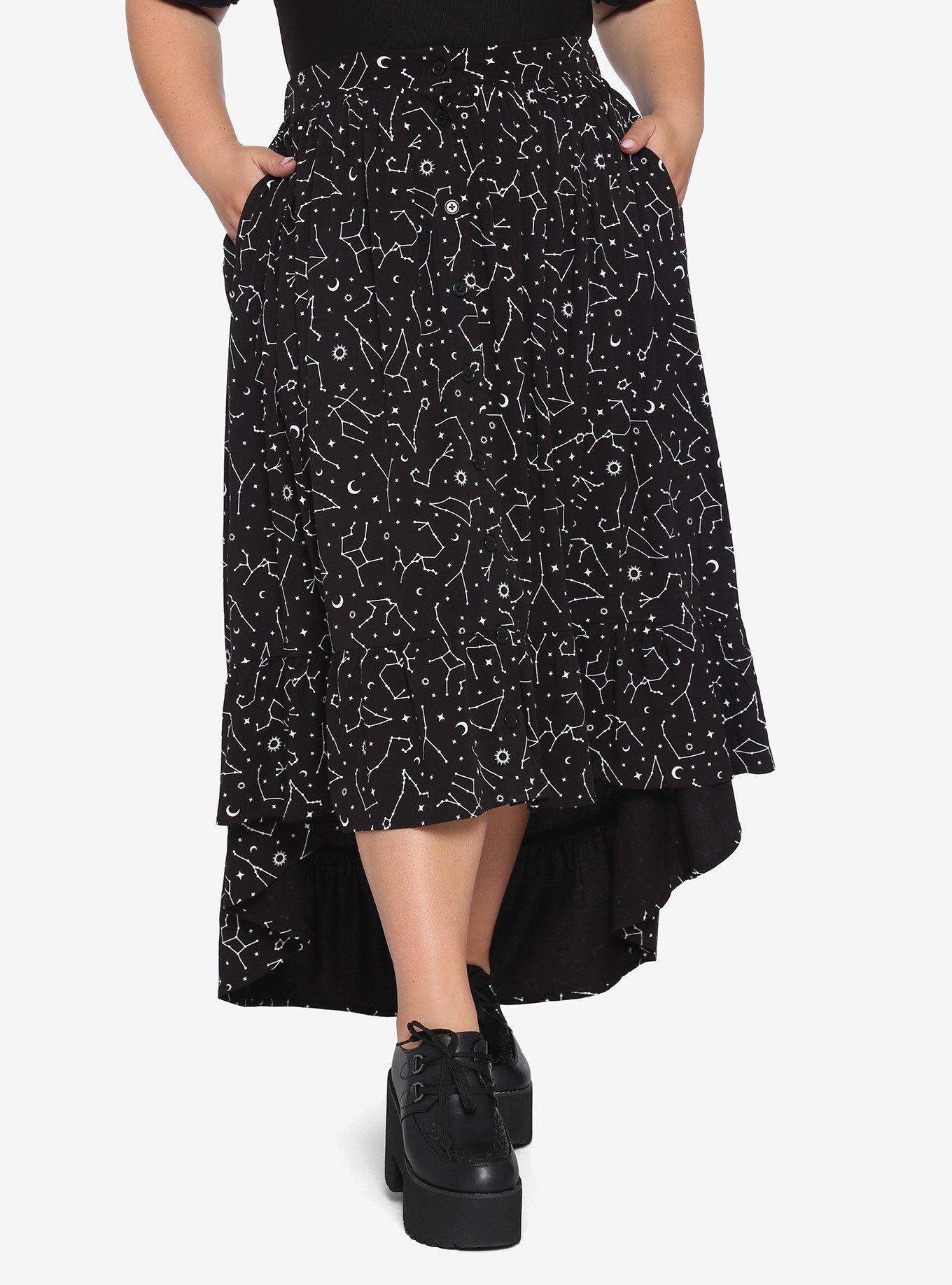 Celestial Constellations Hi-Low Maxi Skirt Plus Size, BLACK, hi-res