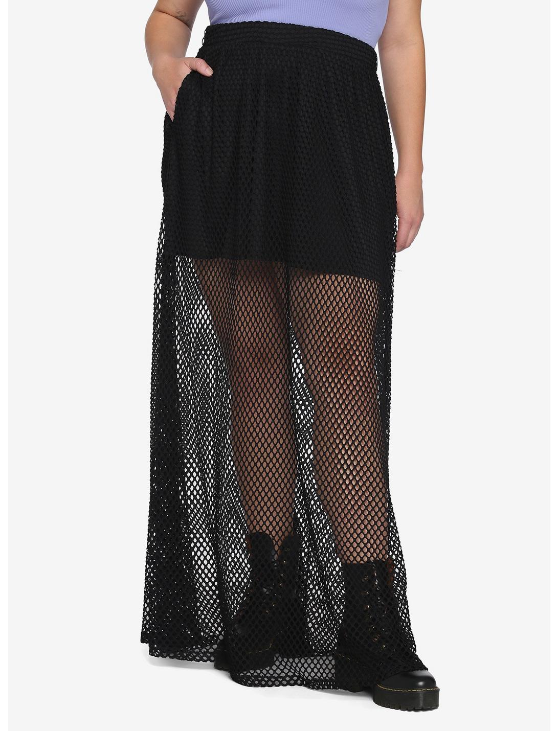 Mesh Maxi Black Overlay Skirt Plus Size, BLACK, hi-res