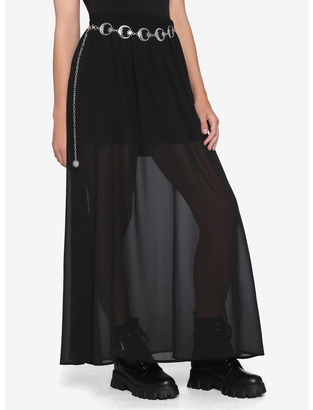 Moon Belt Black Maxi Skirt, BLACK, hi-res