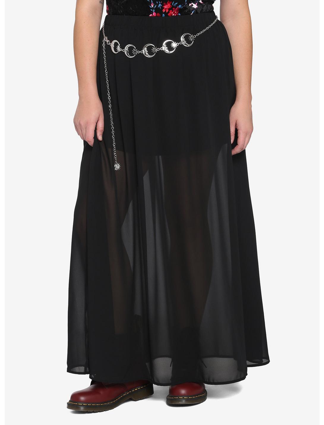 Moon Belt Black Maxi Skirt Plus Size, BLACK, hi-res