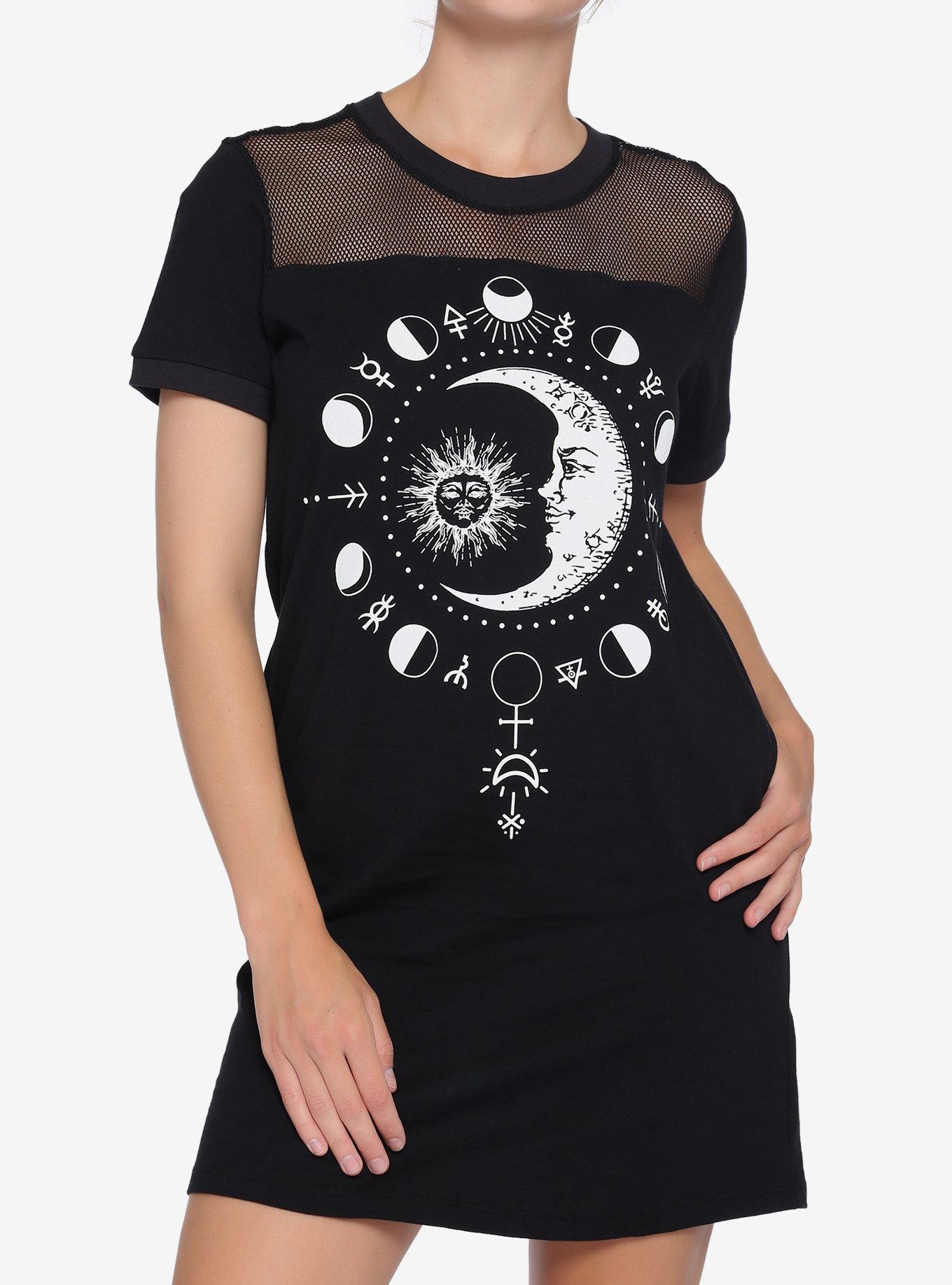 Sun & Moon Mesh T-Shirt Dress, BLACK, hi-res