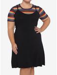Rainbow Mesh Black Layered Skater Dress Plus Size, BLACK, hi-res