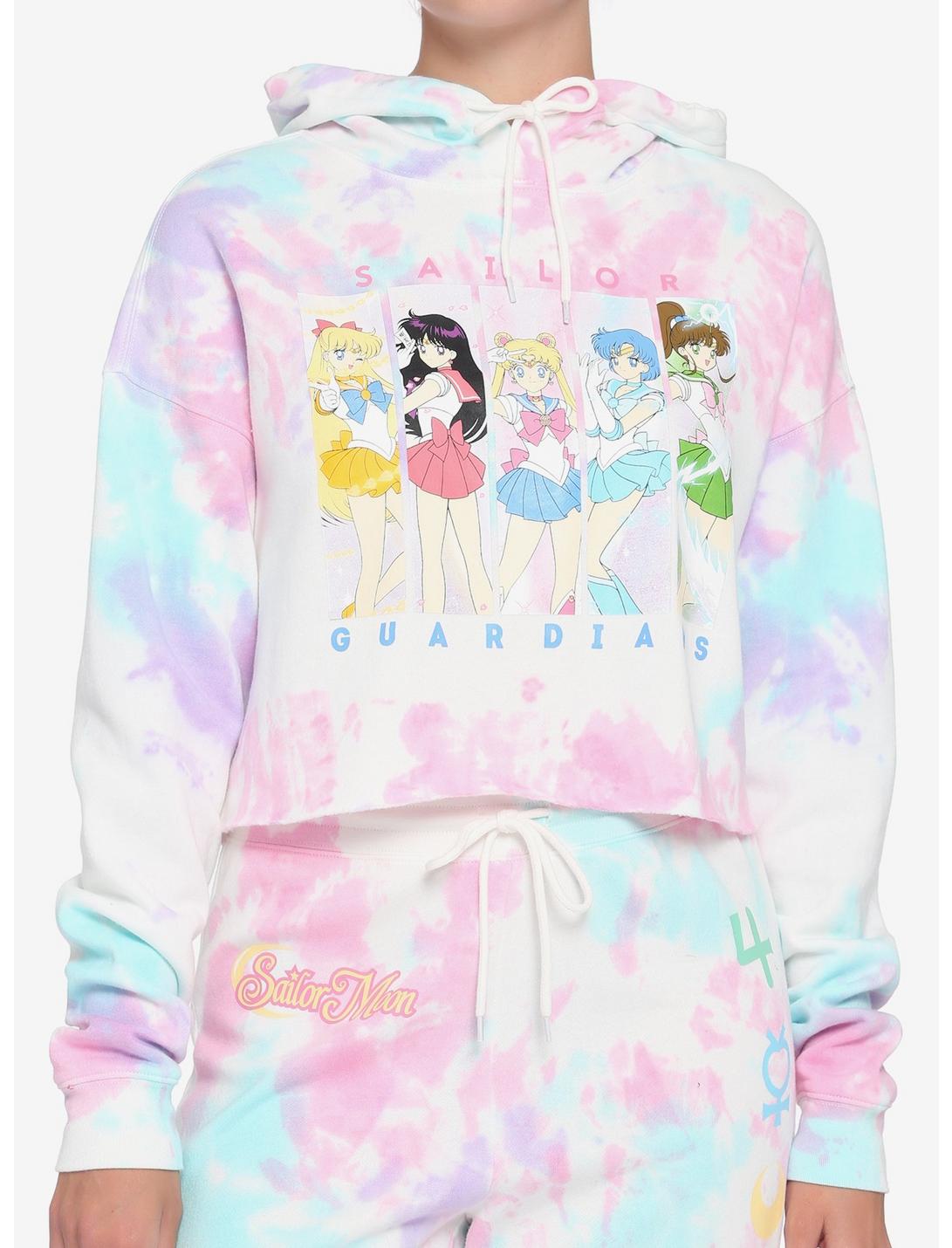Sailor Moon Group Grid Pastel Wash Girls Crop Sweatshirt, MULTI, hi-res