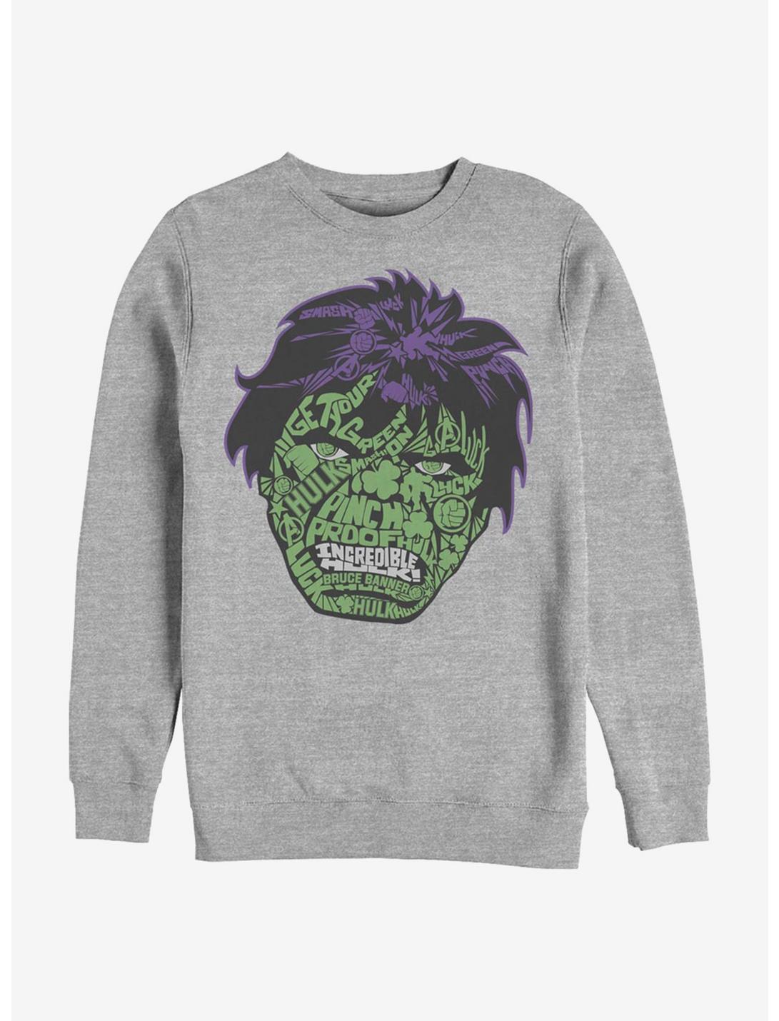 Marvel The Hulk Luck Icons Face Crew Sweatshirt, ATH HTR, hi-res