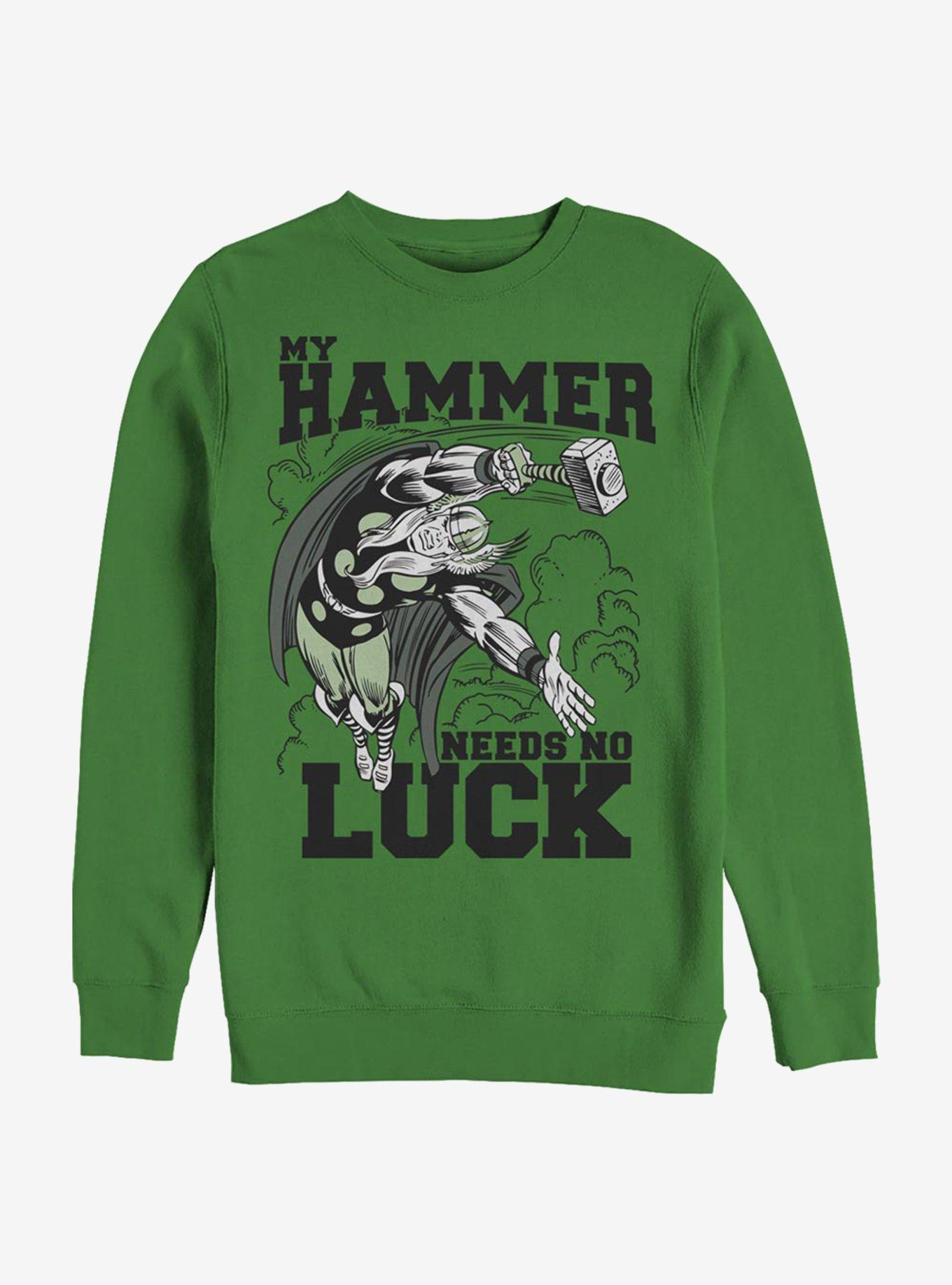 Marvel Thor Hammer Luck Crew Sweatshirt, KELLY, hi-res