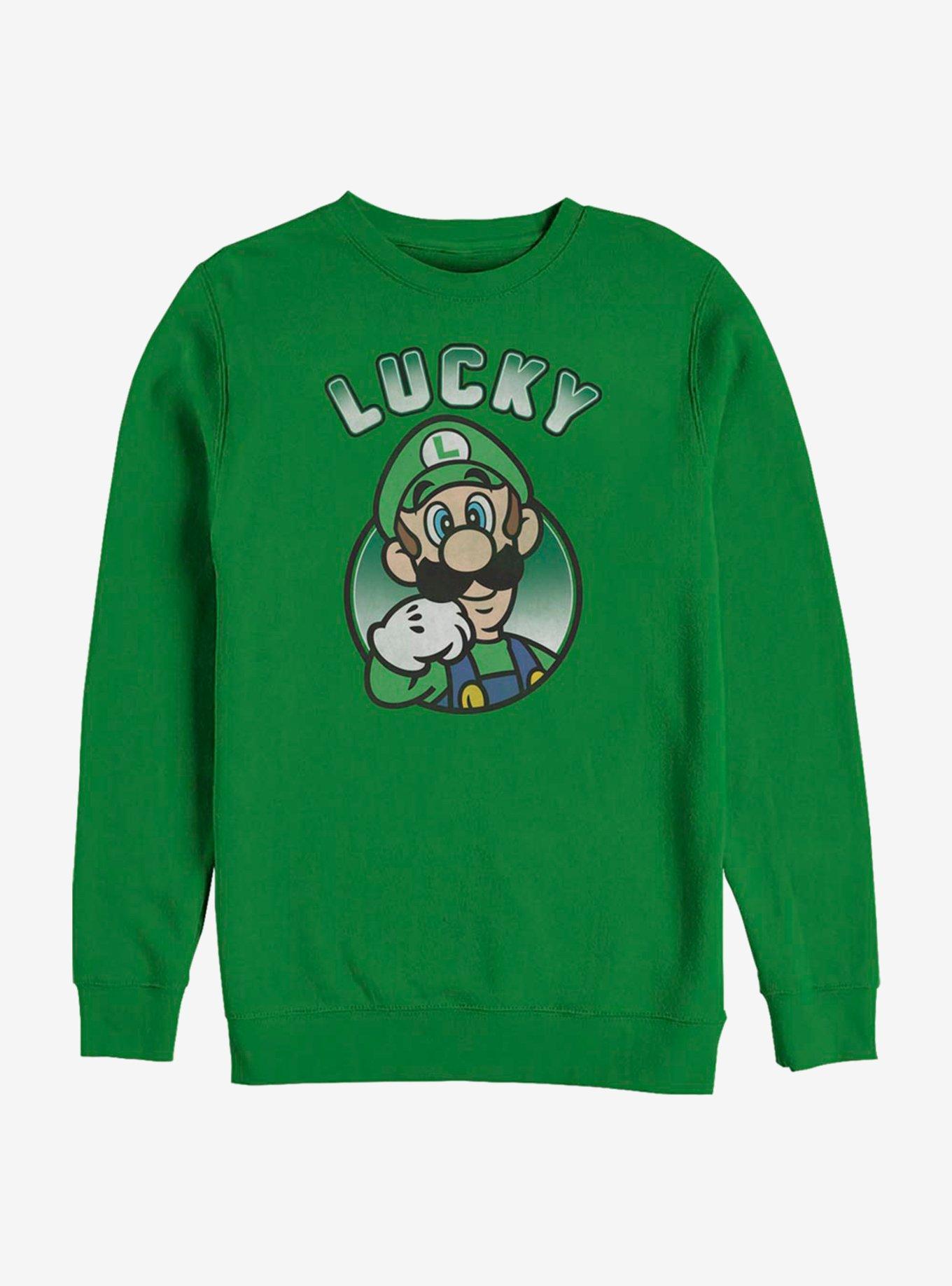 Nintendo Super Mario Lucky Luigi Crew Sweatshirt - GREEN | Hot Topic