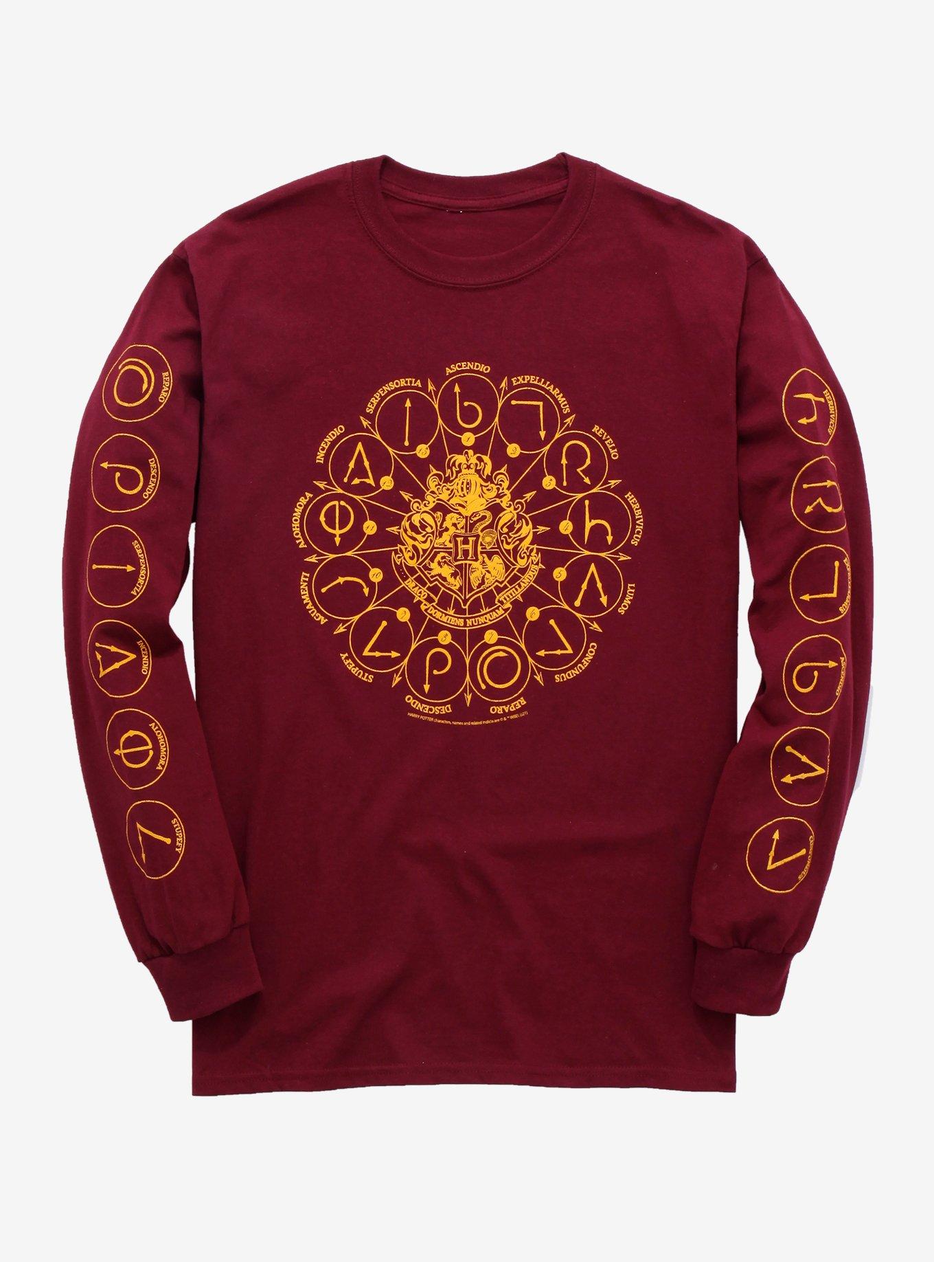 Harry Potter Spell Symbology Long Sleeve T-Shirt, BURGUNDY, hi-res