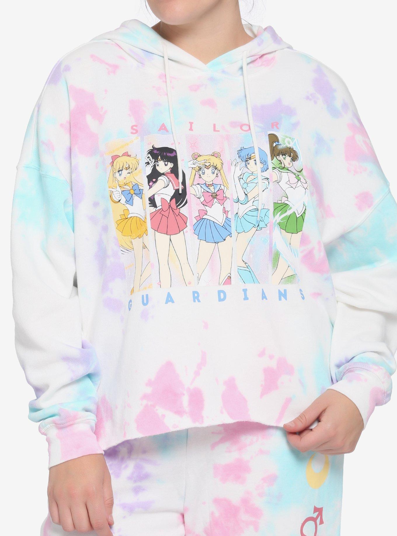 Sailor Moon Group Grid Pastel Wash Girls Crop Sweatshirt Plus Size, MULTI, hi-res
