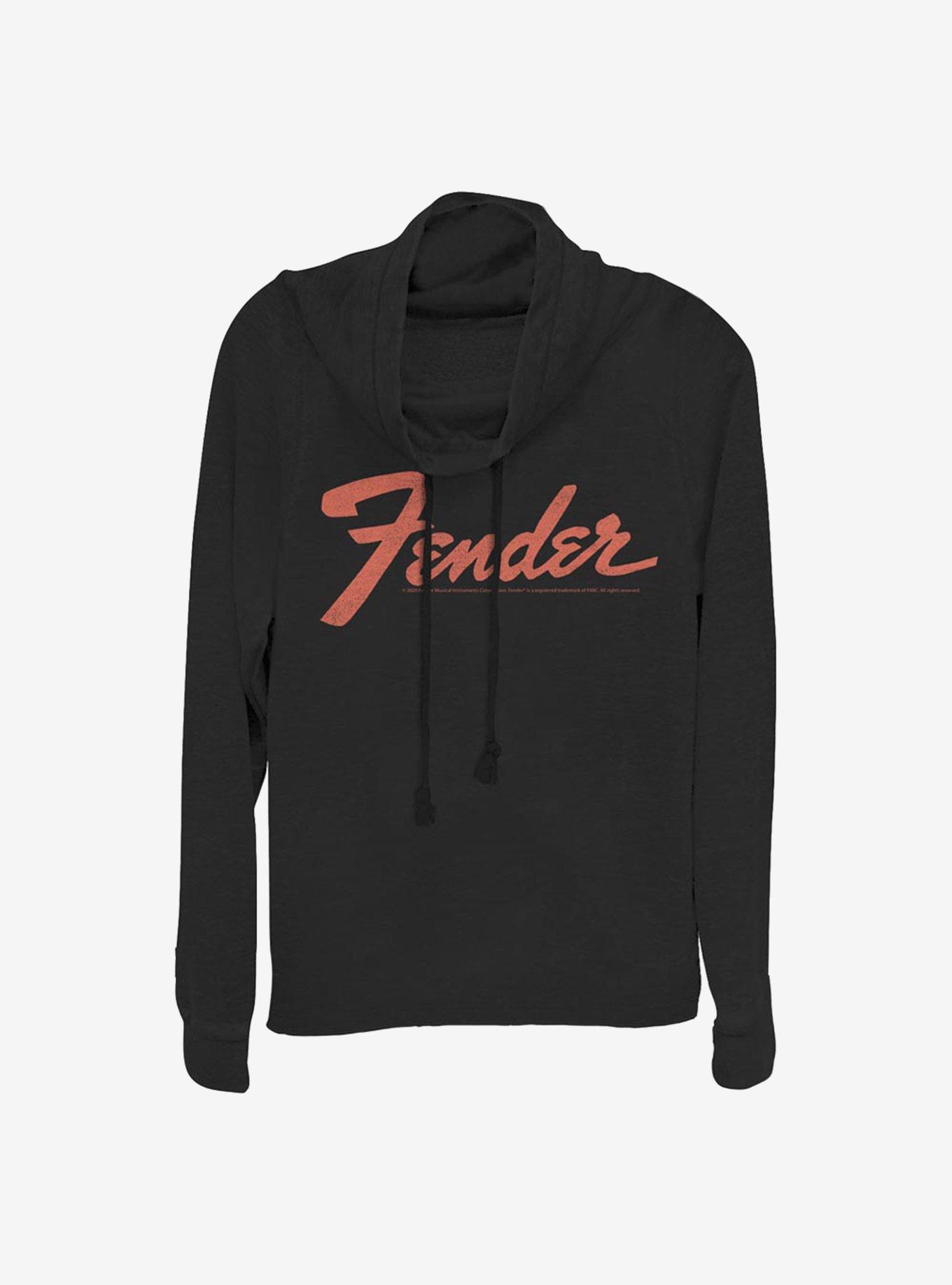 Fender Classic Logo Cowlneck Long-Sleeve Girls Top, BLACK, hi-res