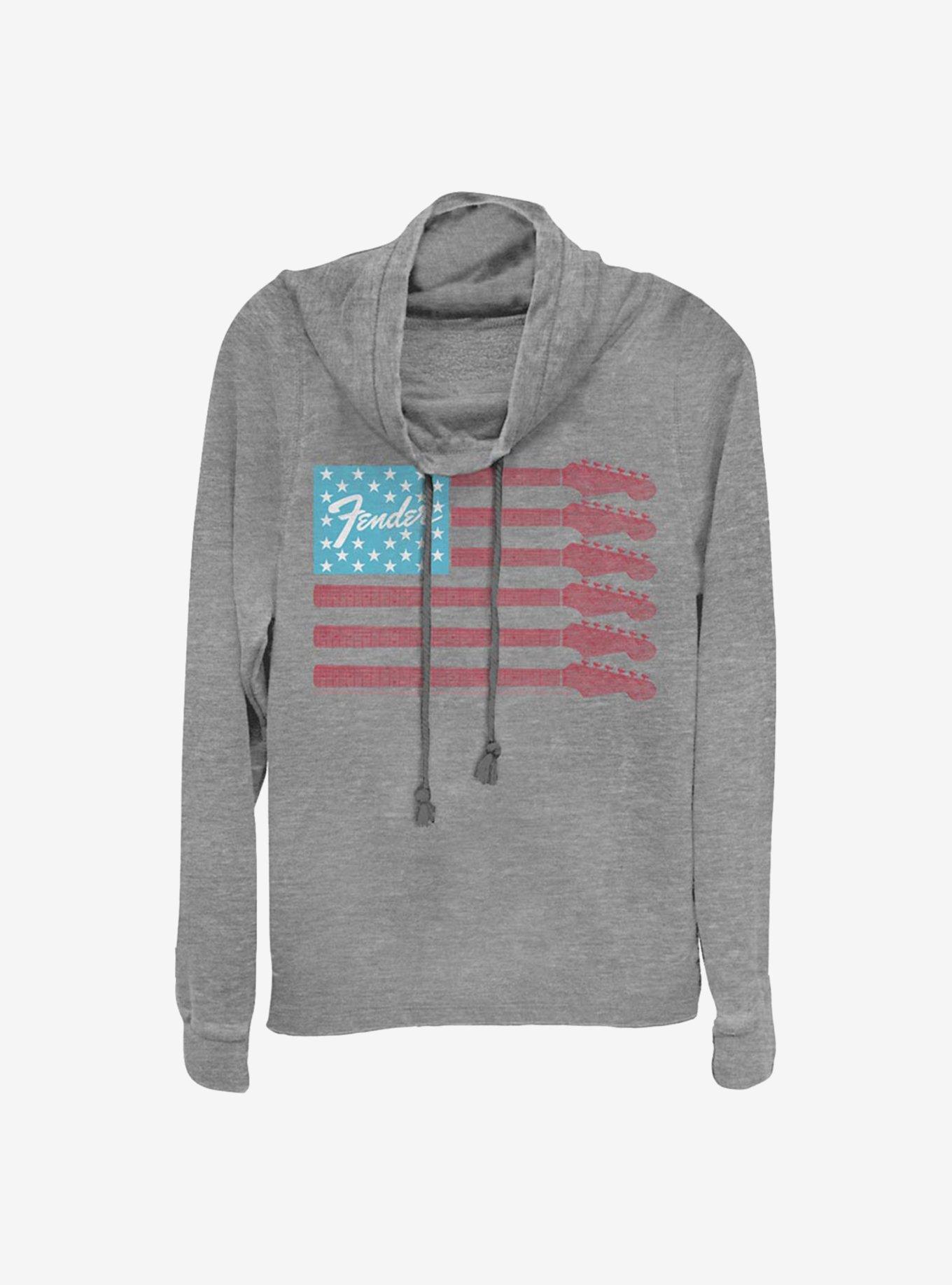 Fender Guitar Flag Cowlneck Long-Sleeve Girls Top, GRAY HTR, hi-res