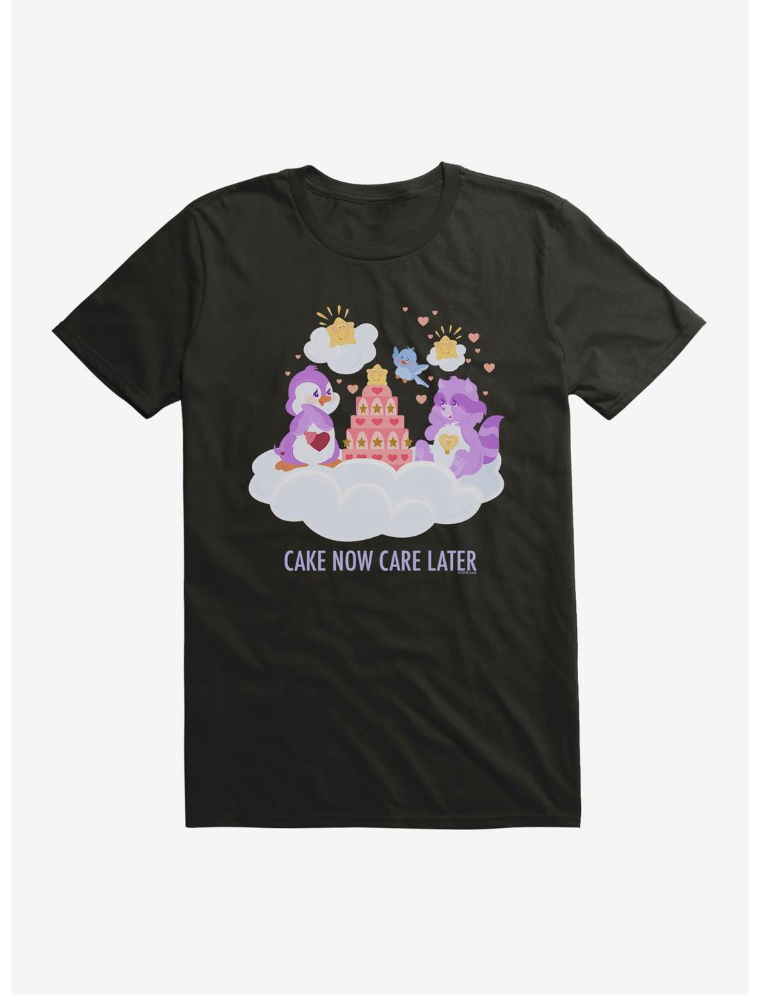 Care Bear Cousins Cozy Heart Penguin & Bright Heart Raccoon Cake Now Care Later T-Shirt, BLACK, hi-res