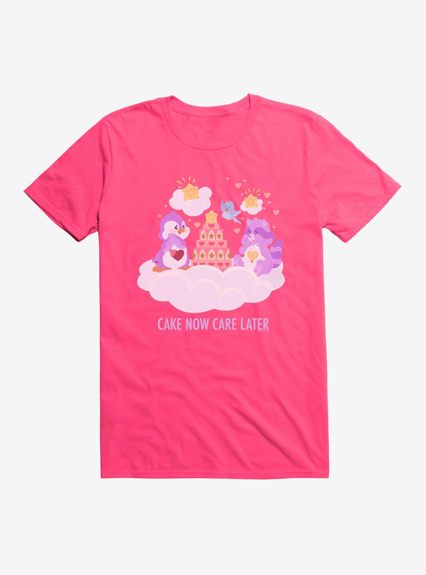 Care Bear Cousins Cozy Heart Penguin & Bright Heart Raccoon Cake Now Care Later T-Shirt, HOT PINK, hi-res