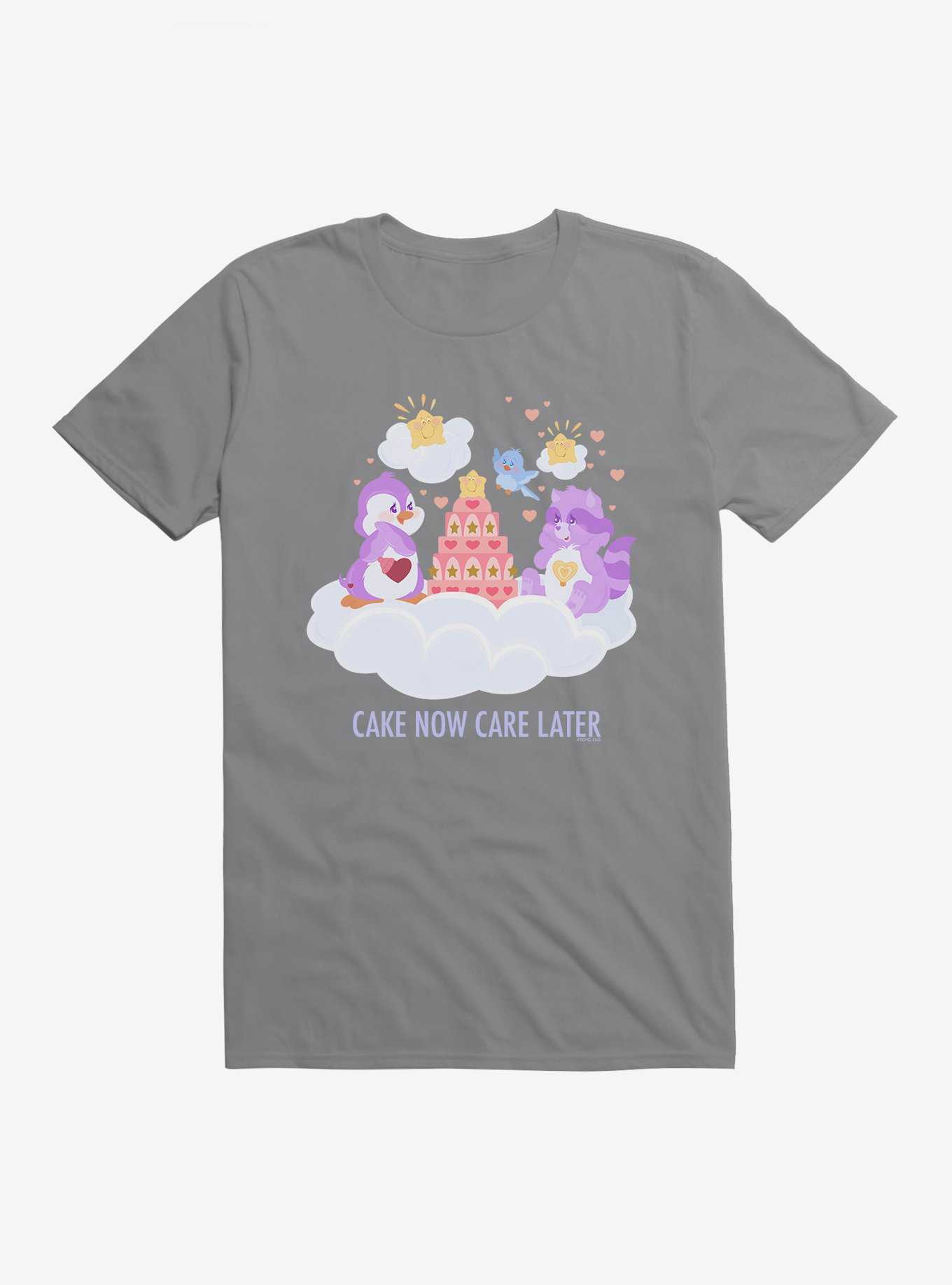 Care Bear Cousins Cozy Heart Penguin & Bright Heart Raccoon Cake Now Care Later T-Shirt, STORM GREY, hi-res