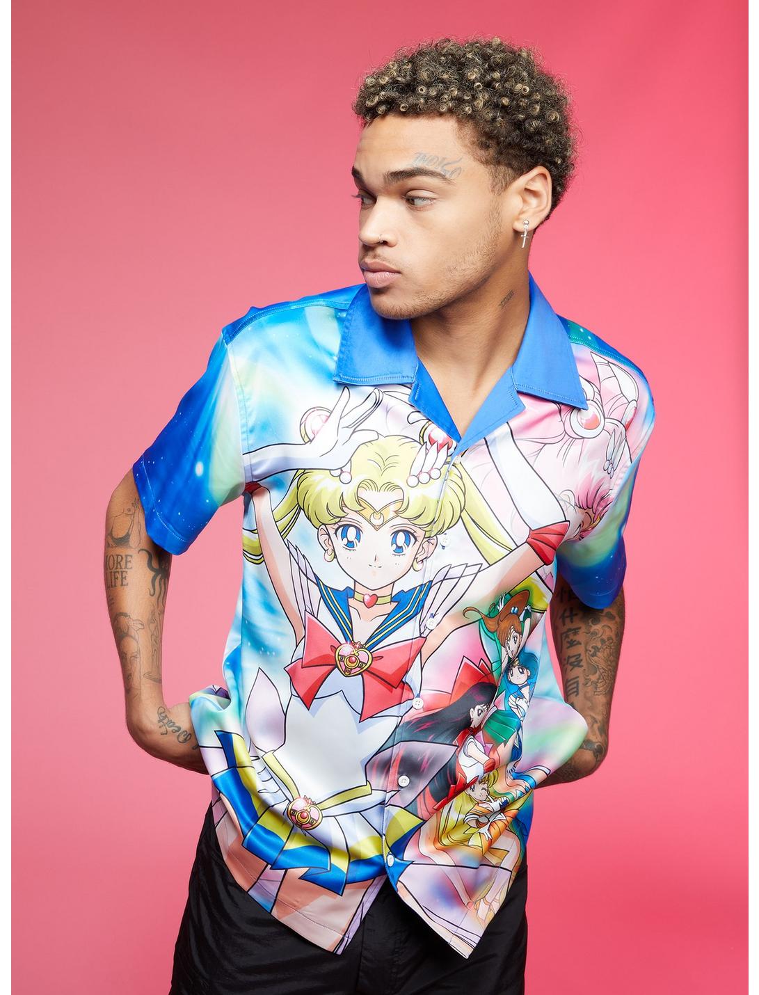 Sailor Moon Characters Sublimated Woven Button-Up, MULTI, hi-res