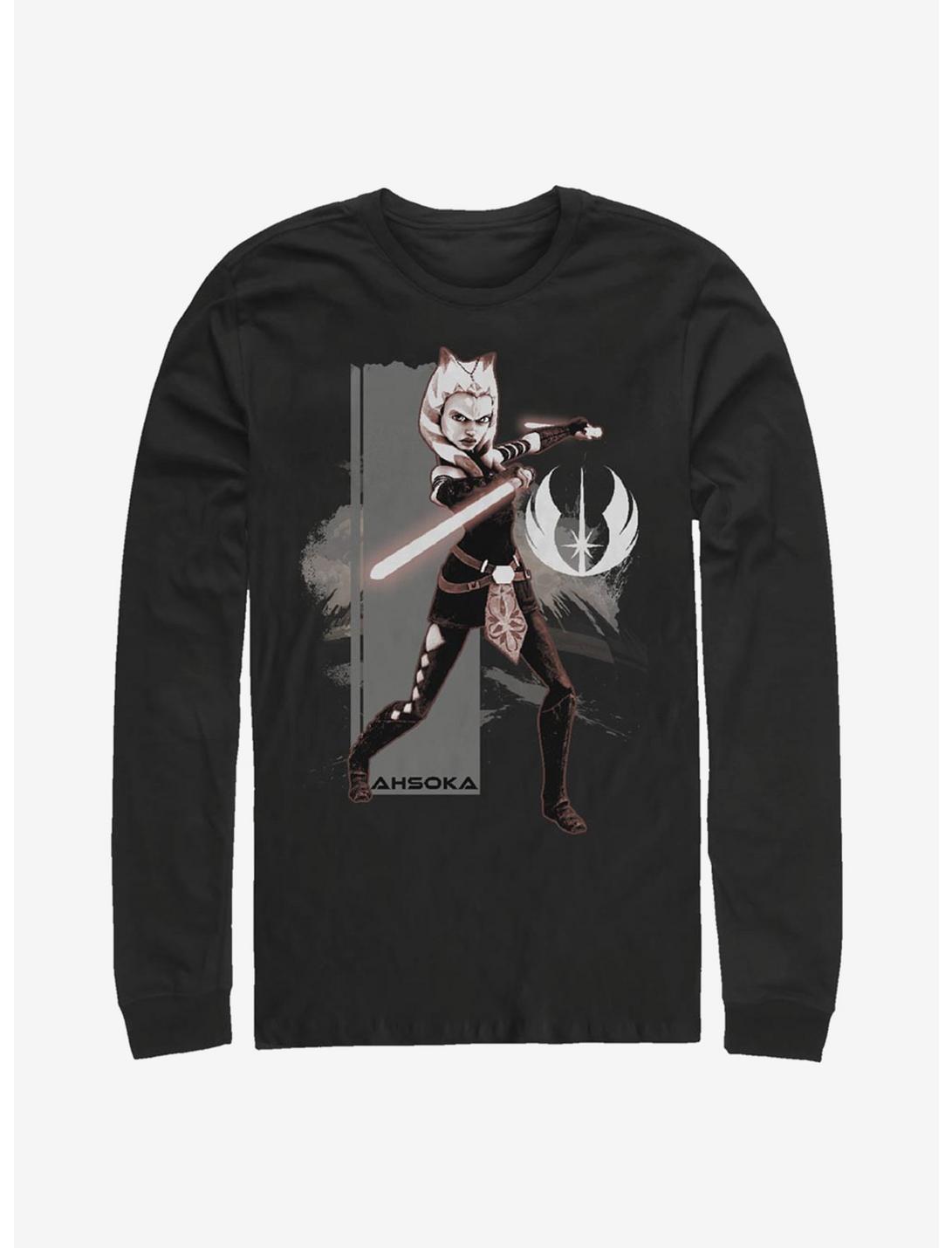 Star Wars Ahsoka Jedi Grayscale Long-Sleeve T-Shirt, BLACK, hi-res