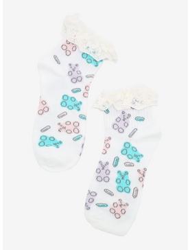 Pastel Candy Bear Lace Ruffle Ankle Socks, , hi-res