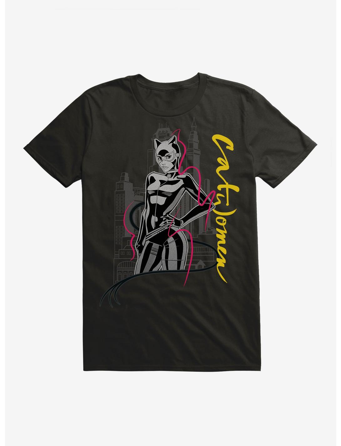 DC Comics Catwoman Yellow Lettering T-Shirt, BLACK, hi-res