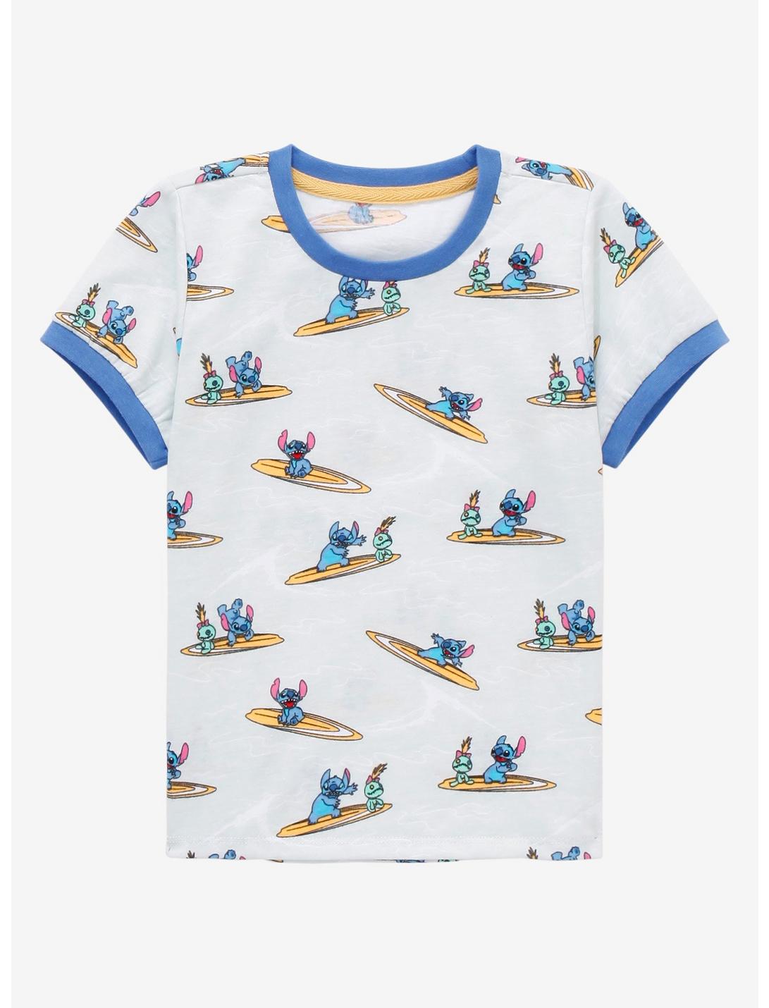 Disney Lilo & Stitch Surfing with Stitch & Scrump Toddler Ringer T-Shirt - BoxLunch Exclusive, LIGHT BLUE, hi-res