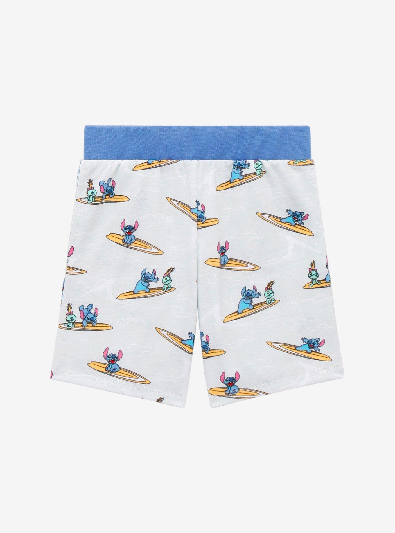 Disney Lilo & Stitch Surfing with Stitch & Scrump Toddler Shorts - BoxLunch Exclusive, LIGHT BLUE, hi-res