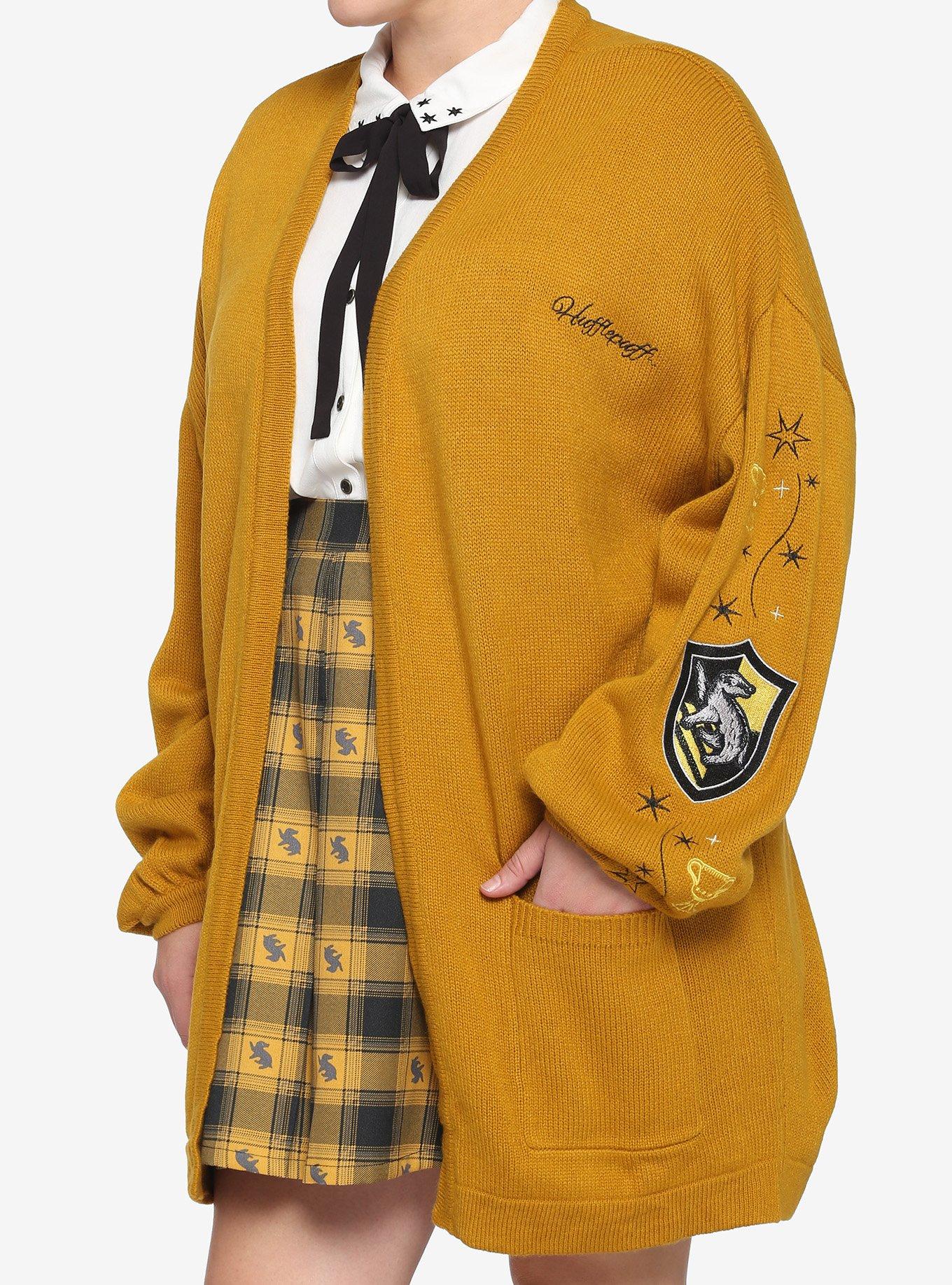 Harry Potter Women's Plus 3X Hufflepuff Checkered Cardigan Sweater