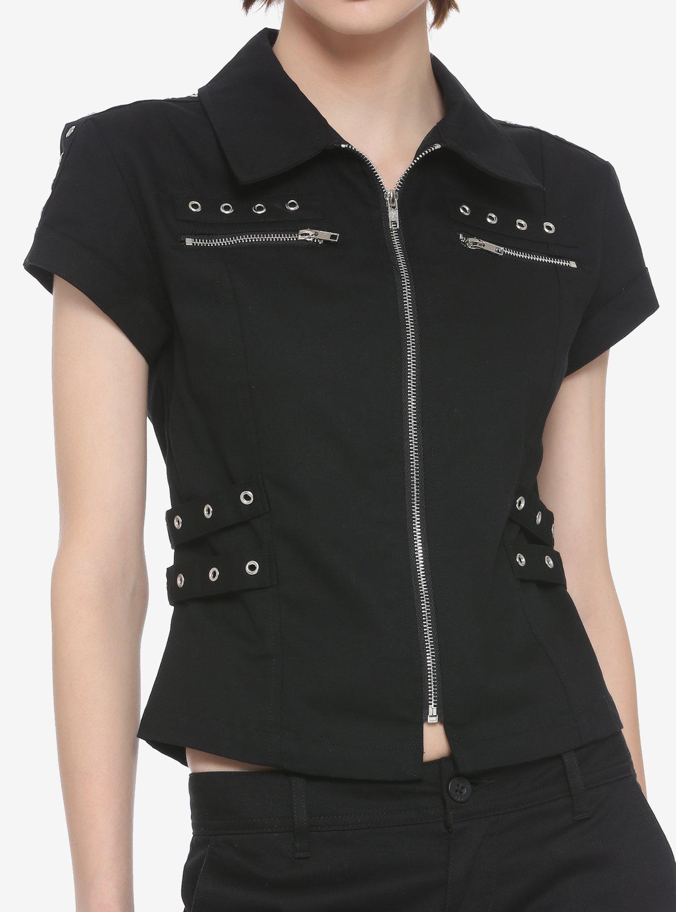 Black Zipper and Grommet Top | Hot Topic