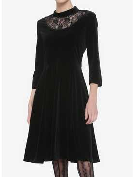Lace Neck Velvet Long-Sleeve Dress, , hi-res