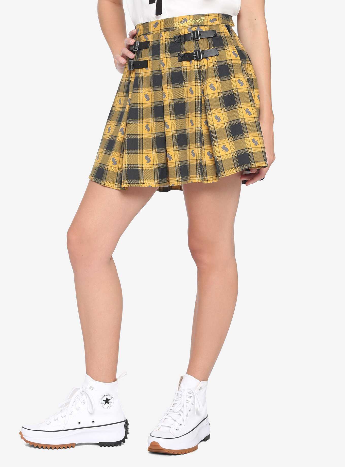 Harry Potter Hufflepuff Plaid Pleated Skirt, , hi-res