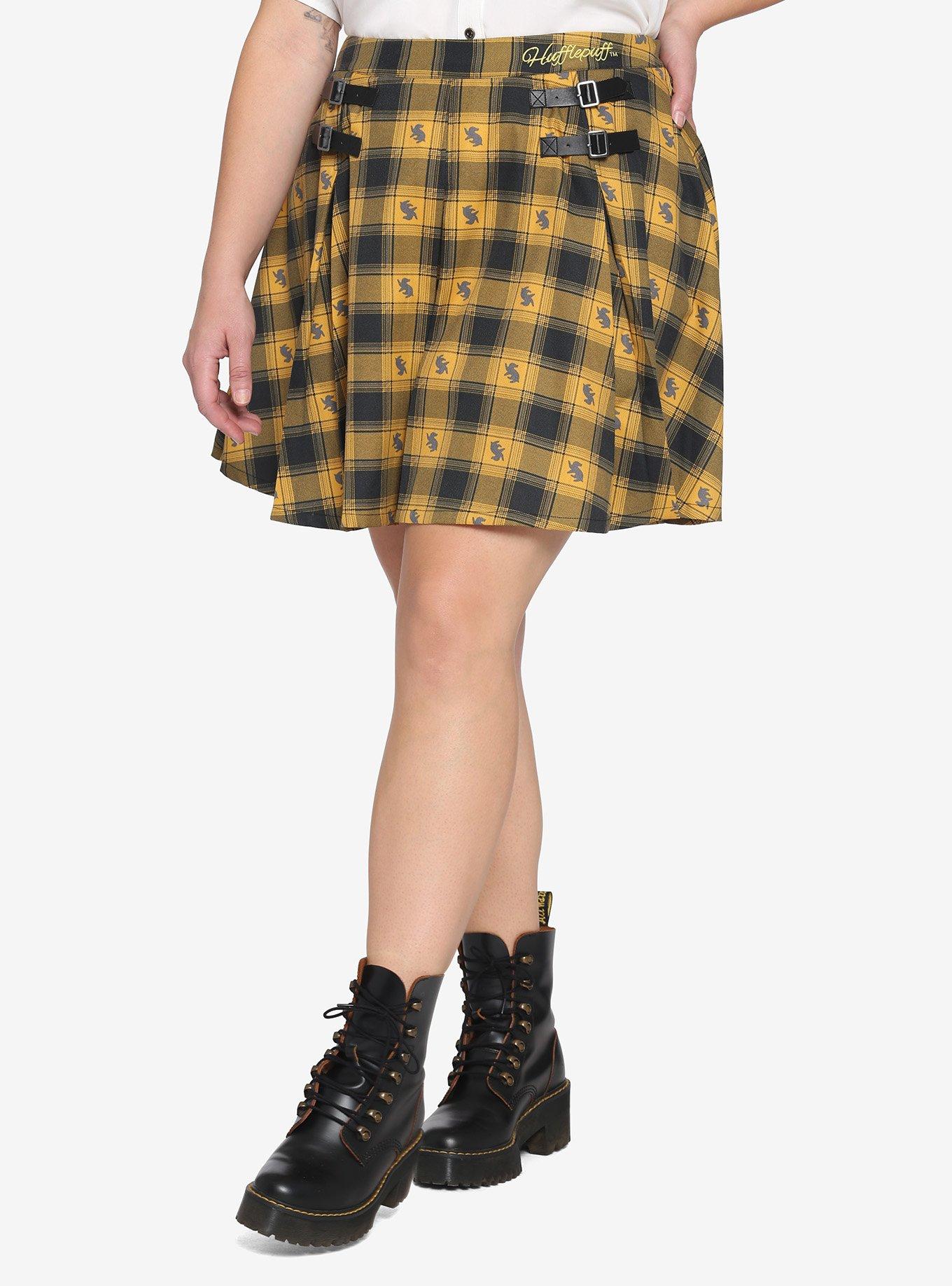 Harry Potter Hufflepuff Plaid Pleated Skirt Plus Size