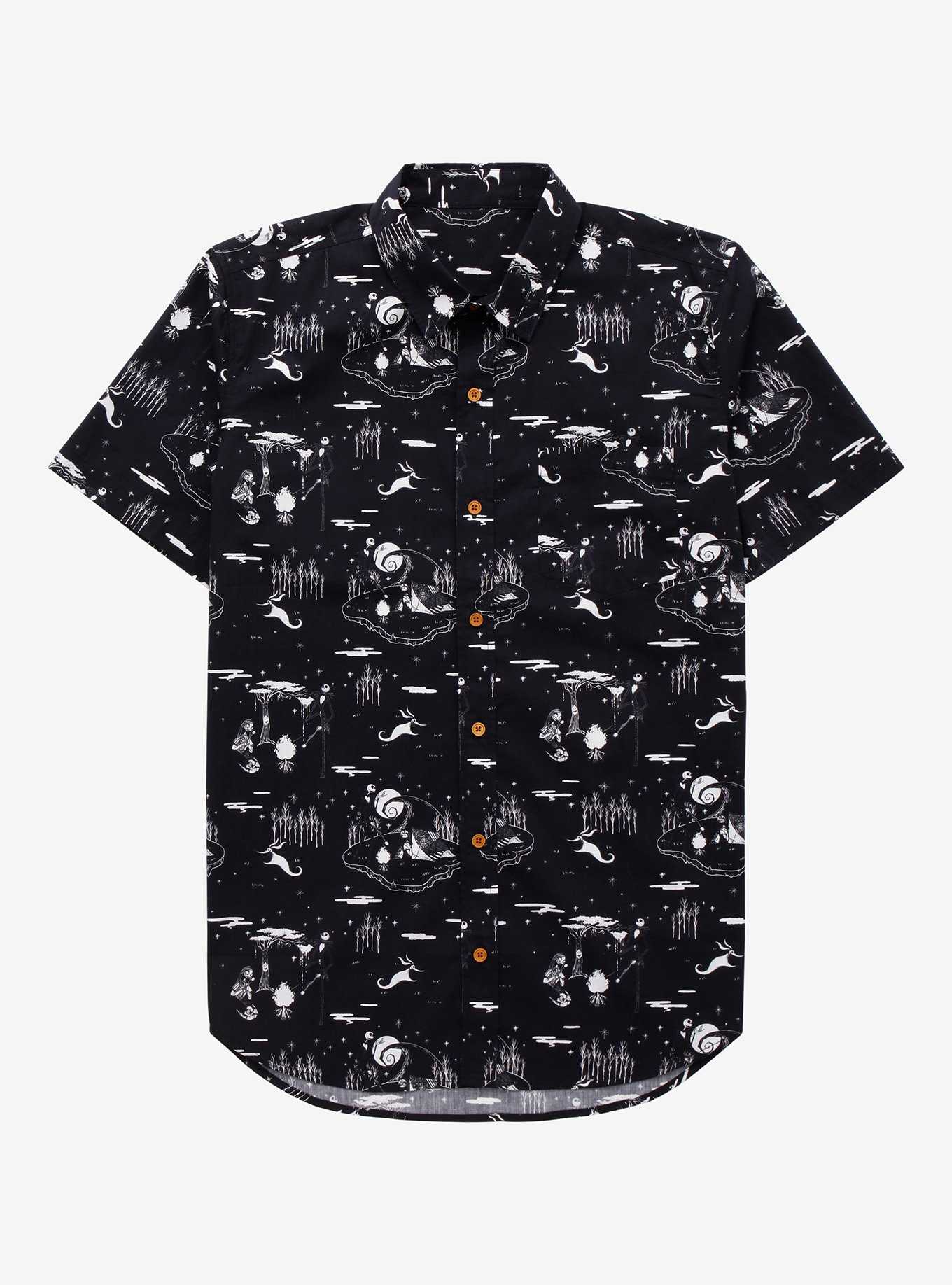 Disney The Nightmare Before Christmas Scenic Woven Button-Up - BoxLunch Exclusive, , hi-res