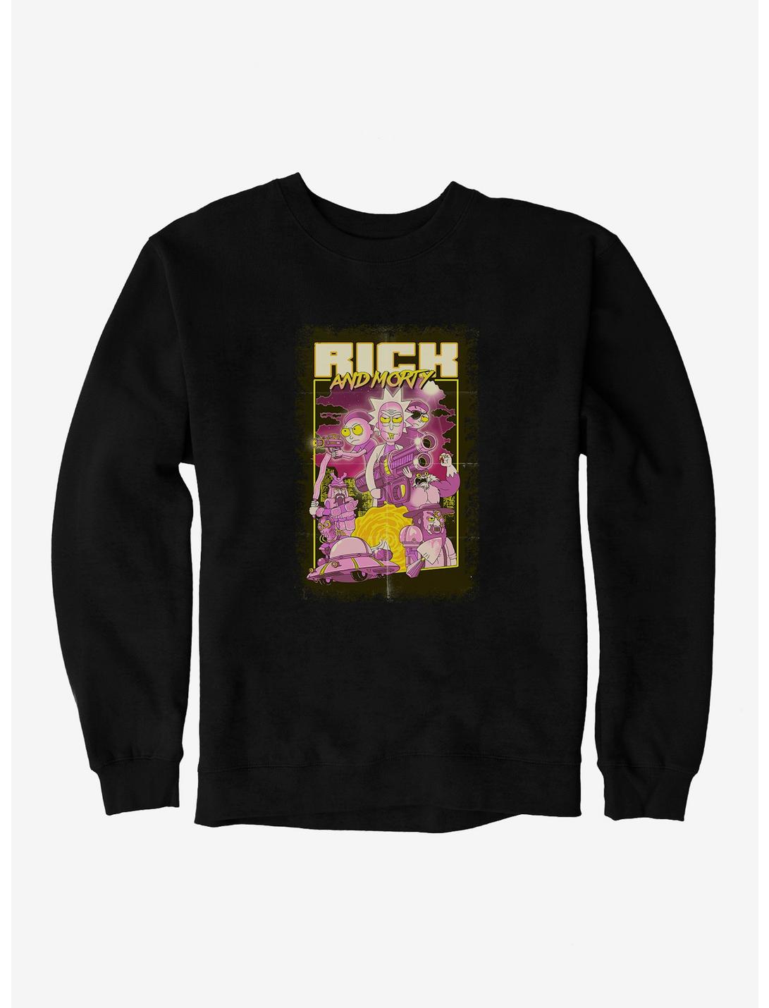 Rick And Morty Action Poster Sweatshirt, BLACK, hi-res