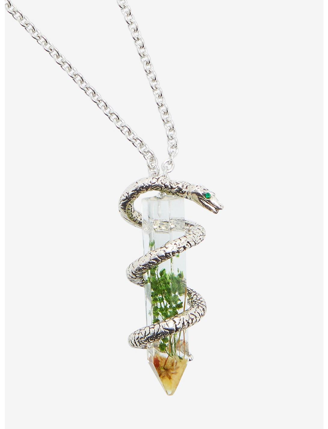 Harry Potter Slytherin Dried Flower Crystal Serpent Necklace, , hi-res