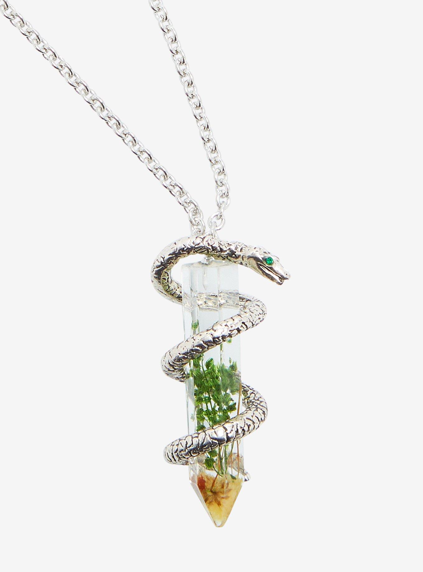 Harry Potter Slytherin Dried Flower Crystal Serpent Necklace, , hi-res