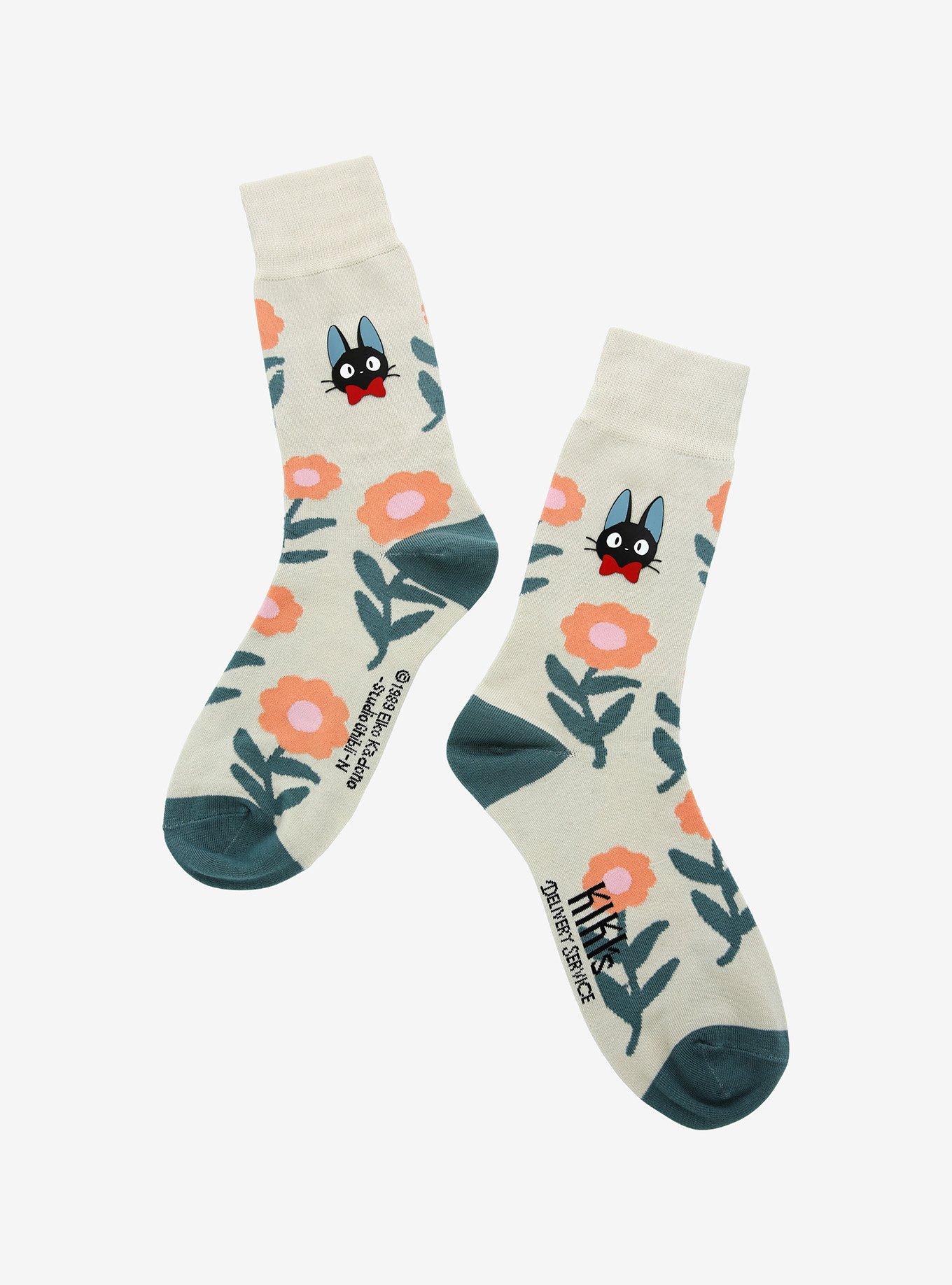 Studio Ghibli Kiki's Delivery Service Jiji Floral Crew Socks, , hi-res