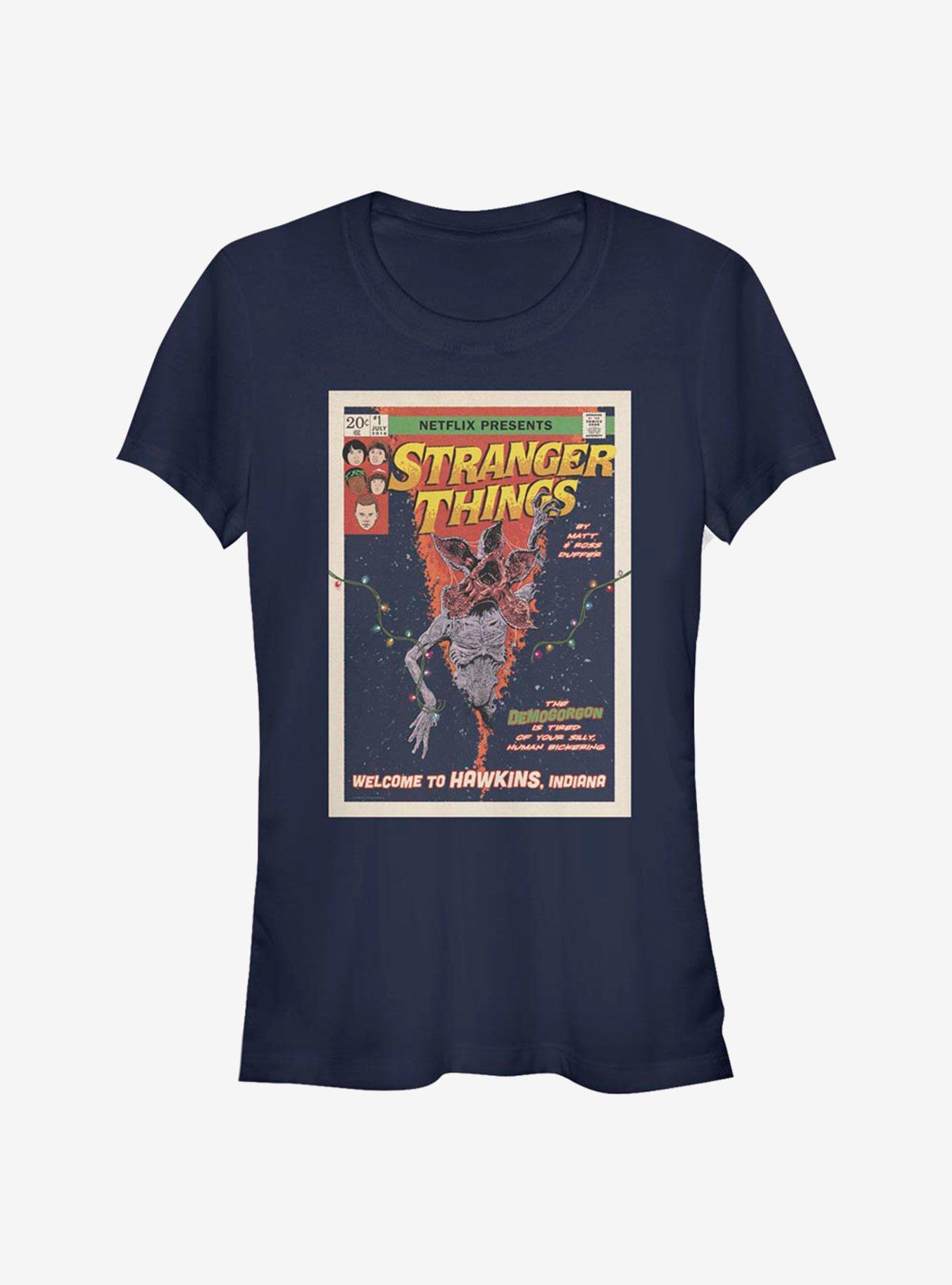 Stranger Things Comic Cover Girls T-Shirt, NAVY, hi-res
