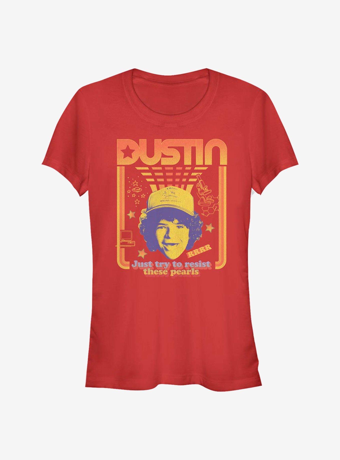 Stranger Things Dustin Resist The Pearls Girls T-Shirt, RED, hi-res