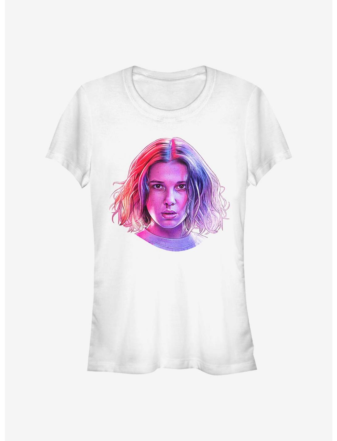 Stranger Things Eleven Neon Face Girls T-Shirt, WHITE, hi-res