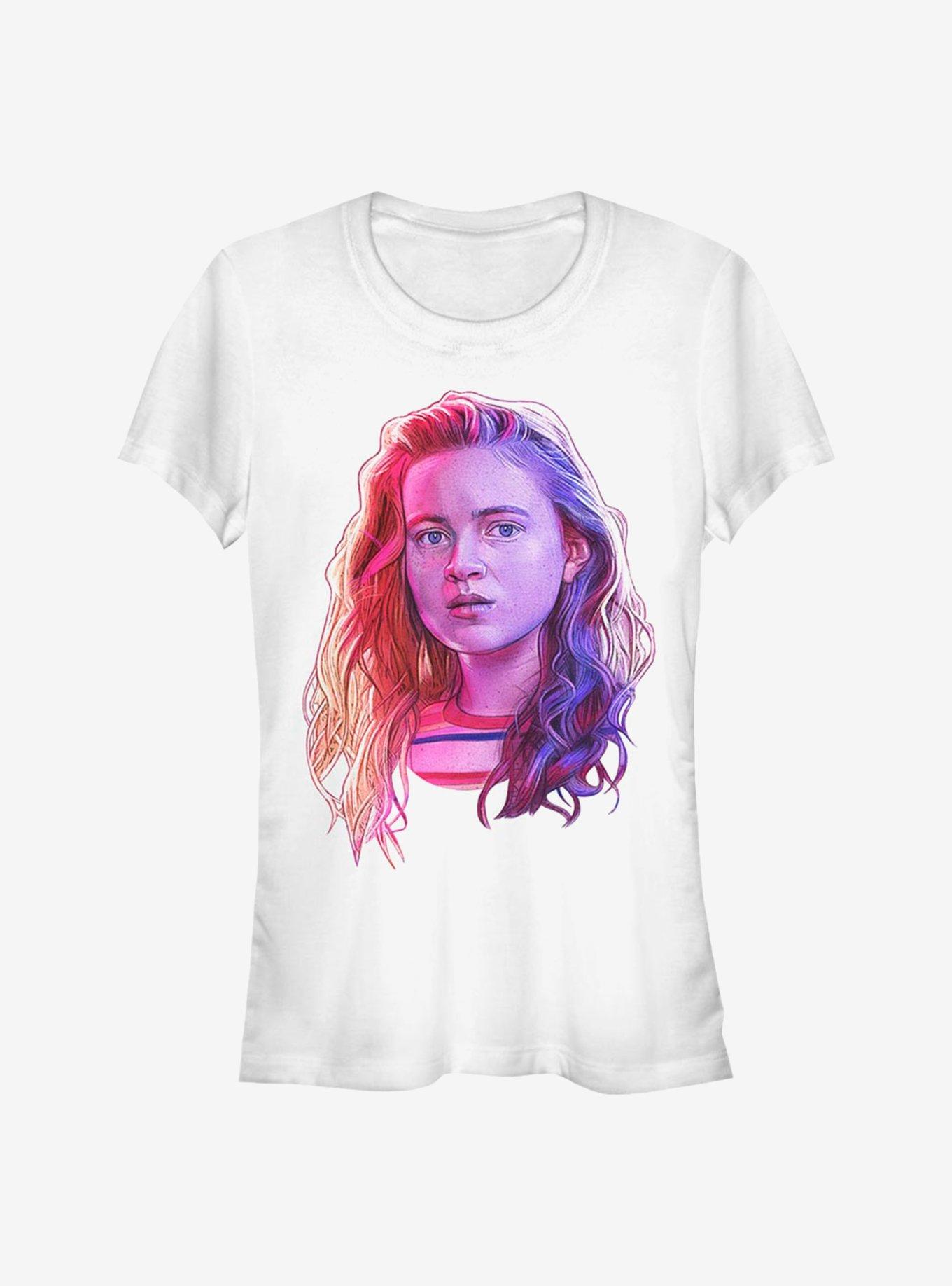 Stranger Things Max Neon Face Girls T-Shirt, WHITE, hi-res