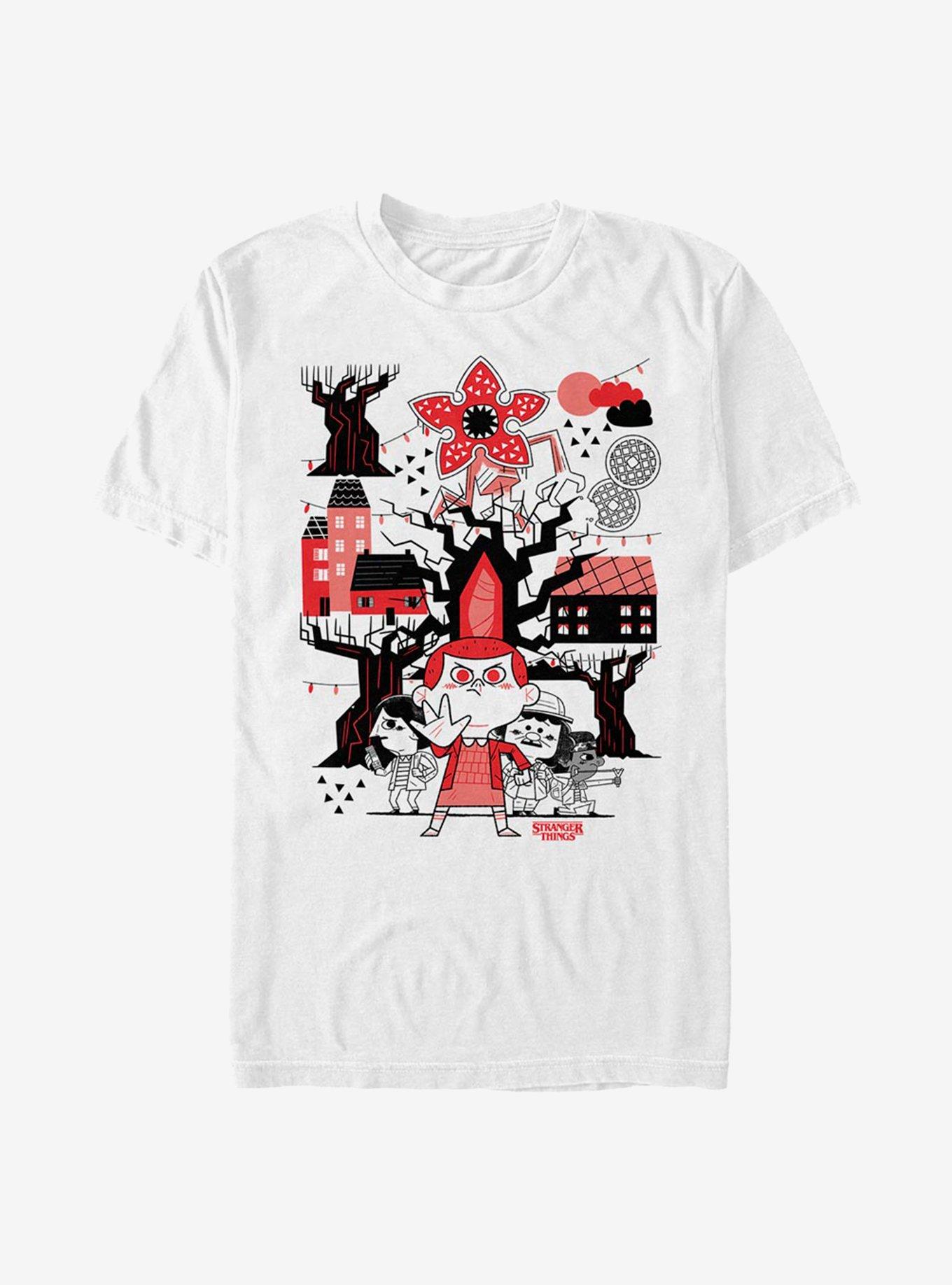 Stranger Things Cartoon Art T-Shirt, WHITE, hi-res