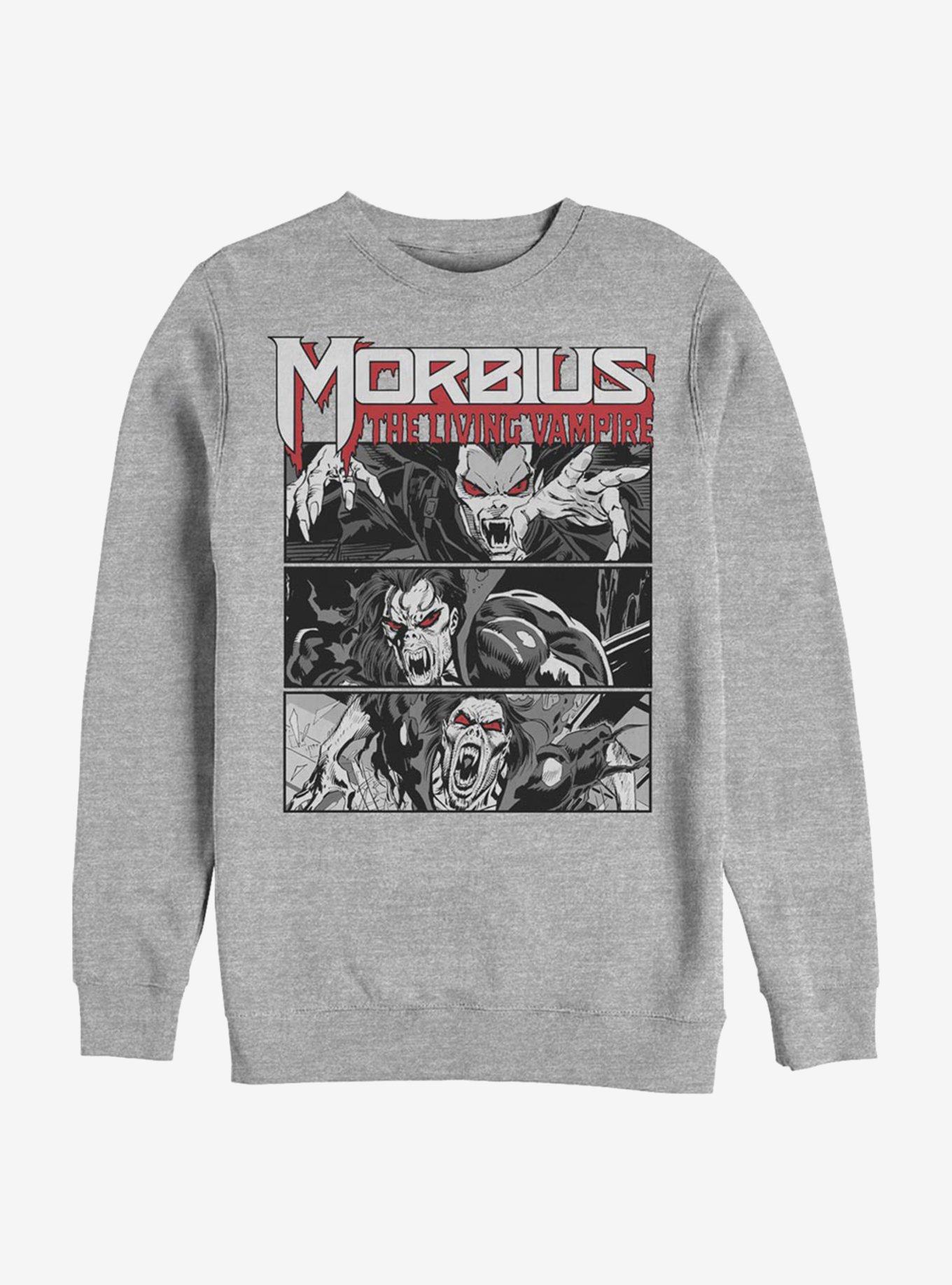 Marvel Morbius The Living Vampire Panels Crew Sweatshirt, ATH HTR, hi-res