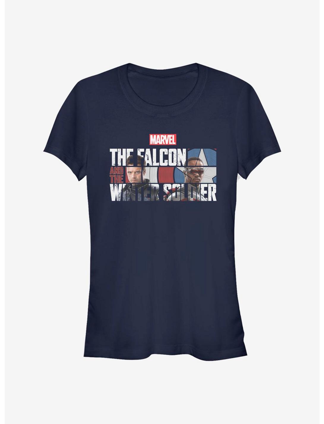 Marvel The Falcon And The Winter Soldier Logo Fill Girls T-Shirt, NAVY, hi-res
