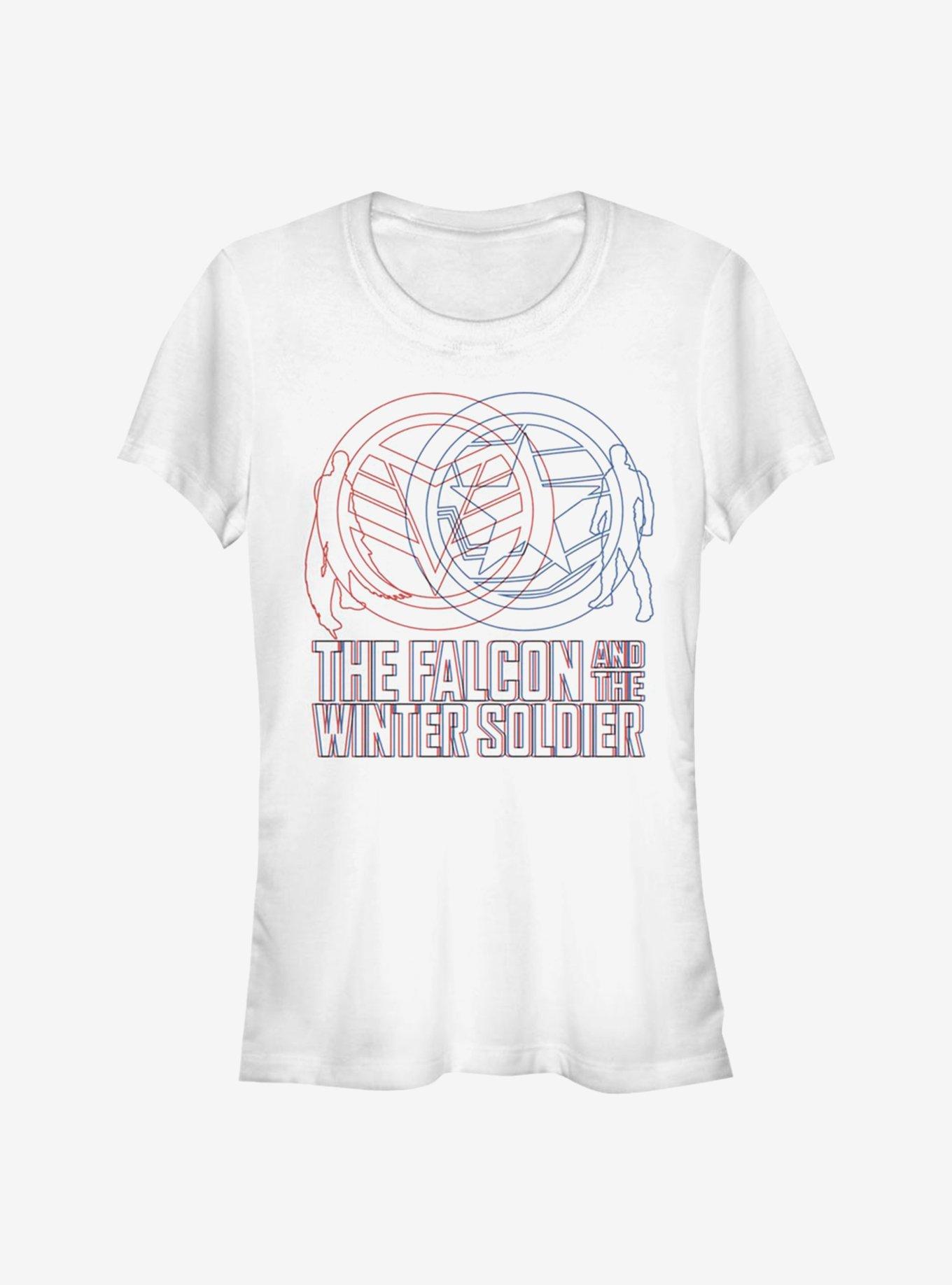 Marvel The Falcon And The Winter Soldier Red Blue Wireframe Girls T-Shirt, WHITE, hi-res