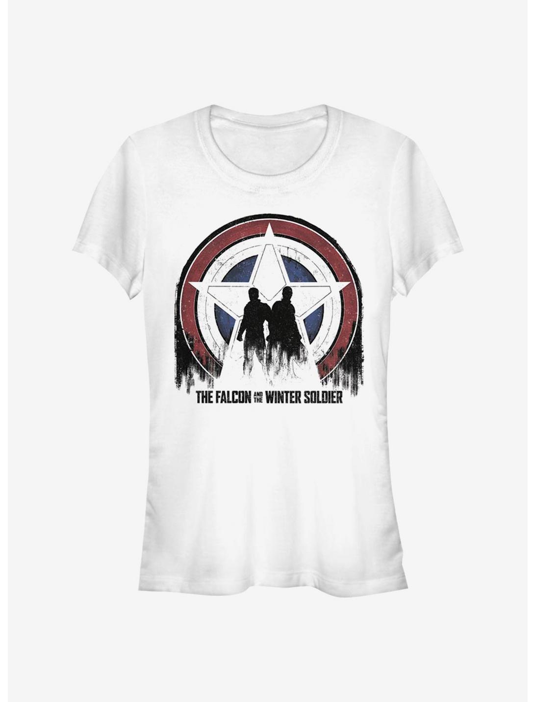 Marvel The Falcon And The Winter Soldier Silhouette Shield Girls T-Shirt, WHITE, hi-res