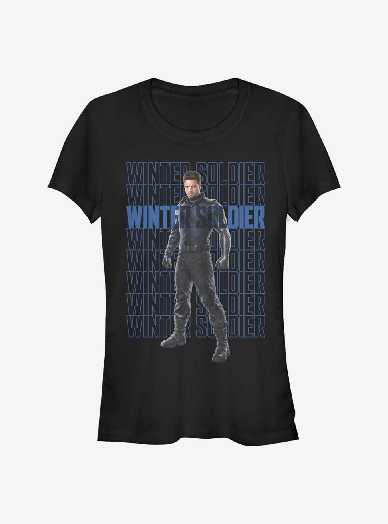 Marvel The Falcon And The Winter Soldier Winter Soldier Repeating Girls T-Shirt, BLACK, hi-res