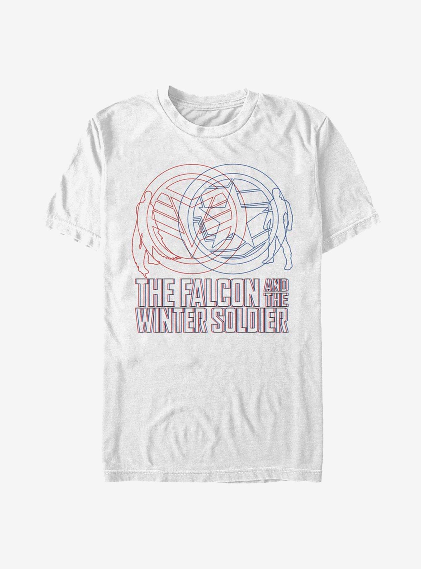Marvel The Falcon And The Winter Soldier Red Blue Wireframe T-Shirt, WHITE, hi-res