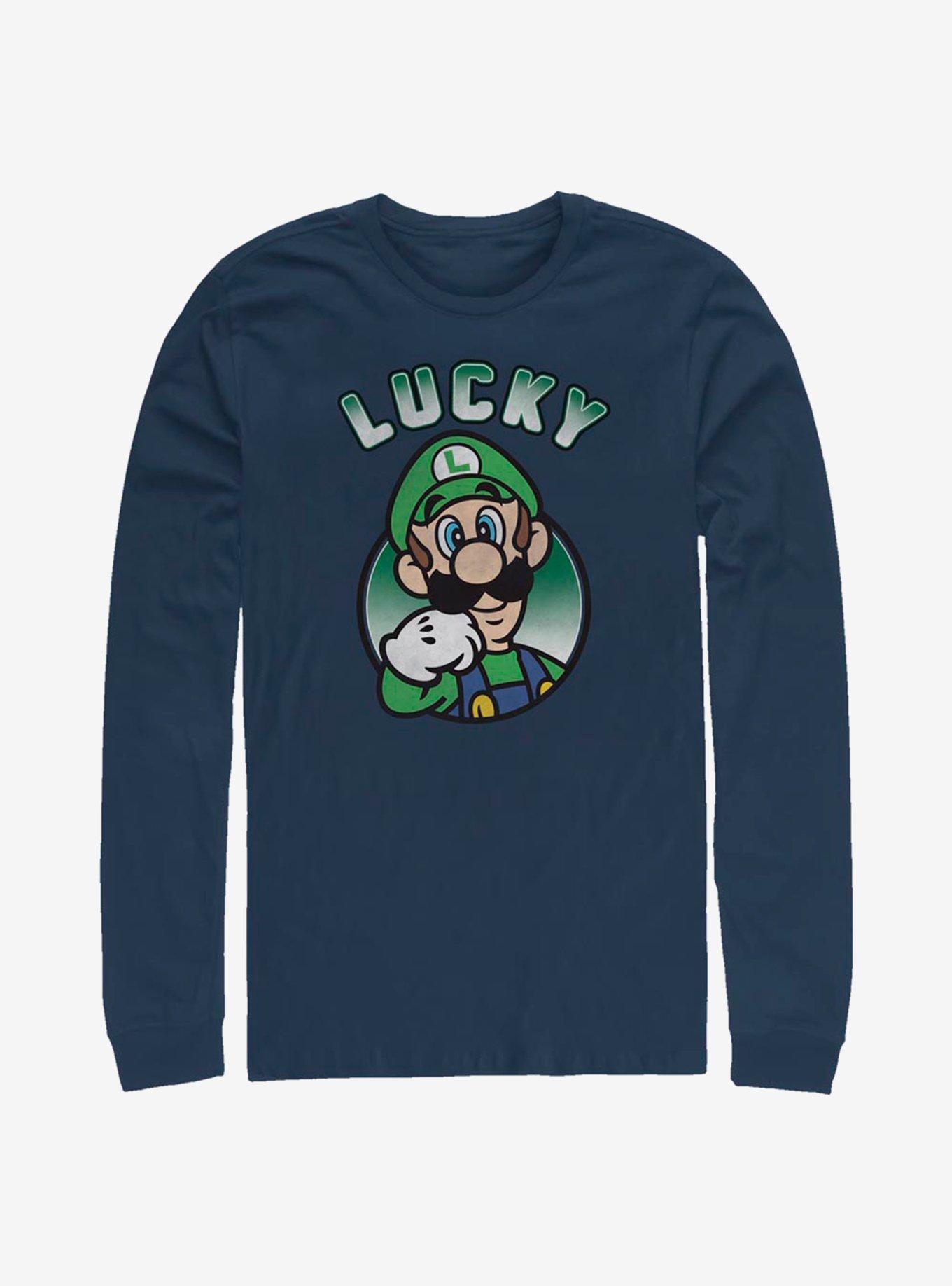 Nintendo Super Mario Lucky Luigi Long-Sleeve T-Shirt, NAVY, hi-res