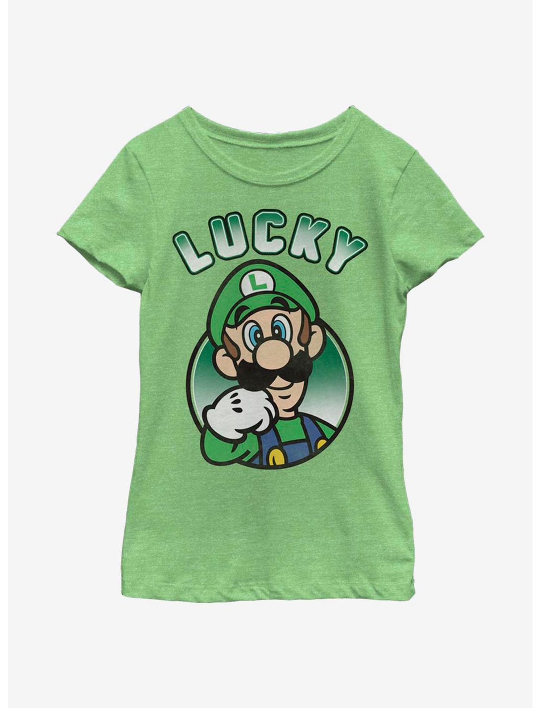 Nintendo Super Mario Lucky Luigi Youth Girls T-Shirt, GRN APPLE, hi-res