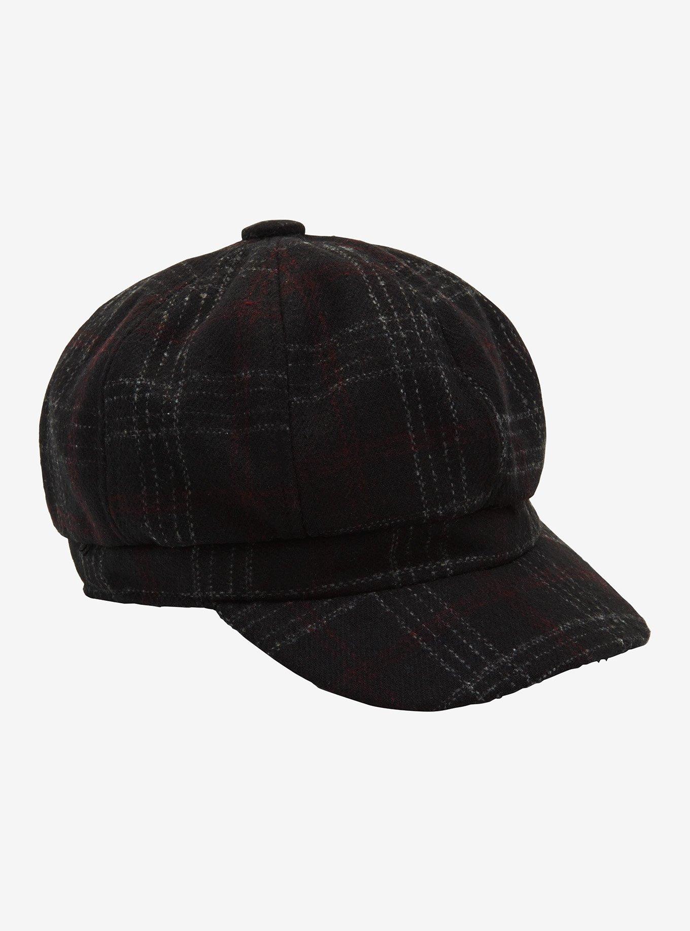 Black Plaid Cabbie Hat, , hi-res