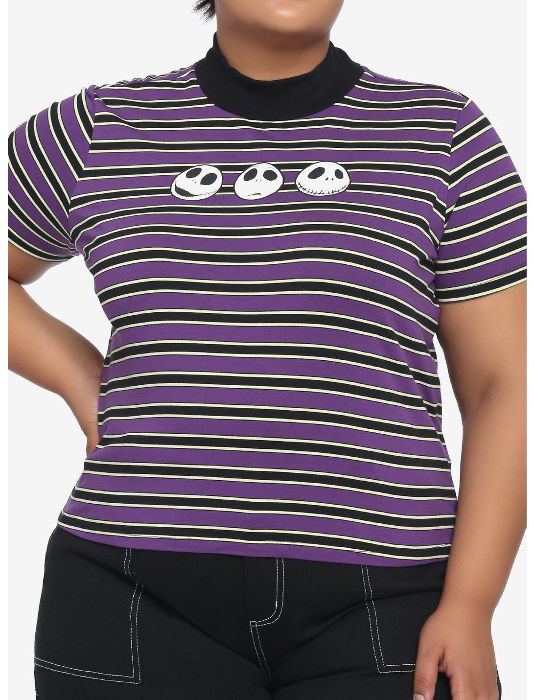 The Nightmare Before Christmas Stripe Mock Neck Skimmer Girls T-Shirt Plus Size, MULTI, hi-res